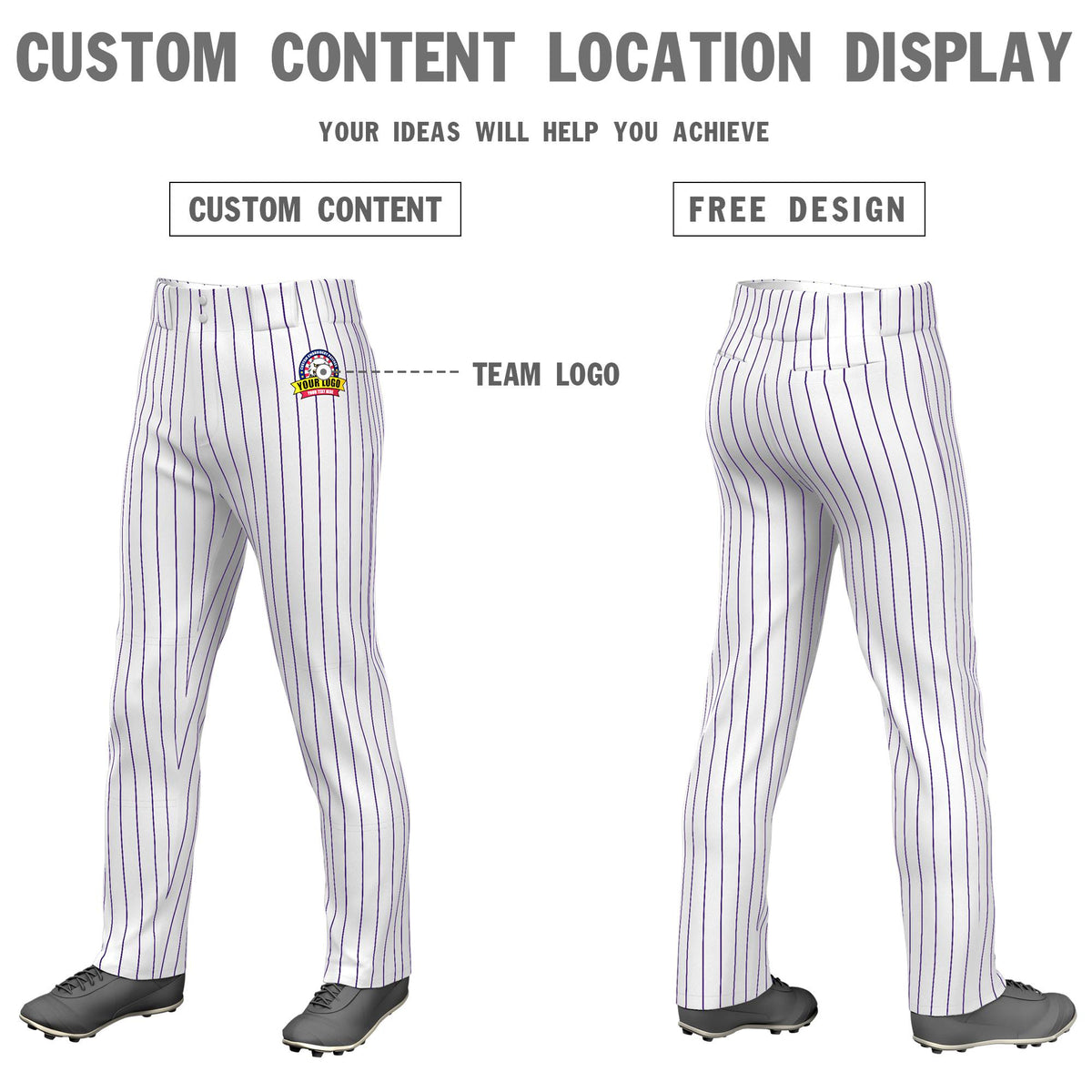 Custom White Purple Pinstripe Fit Stretch Practice Loose-fit Baseball Pants