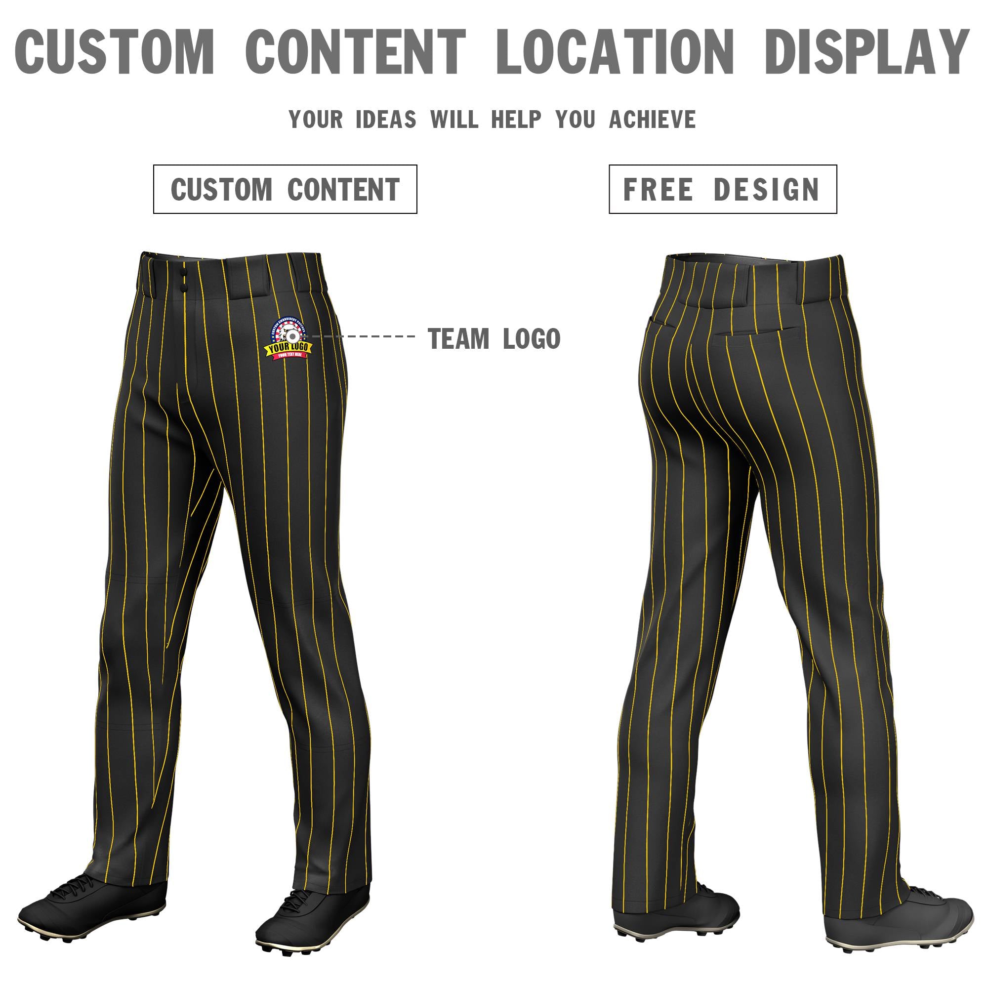 Custom Black Yellow Pinstripe Fit Stretch Practice Loose-fit Baseball Pants