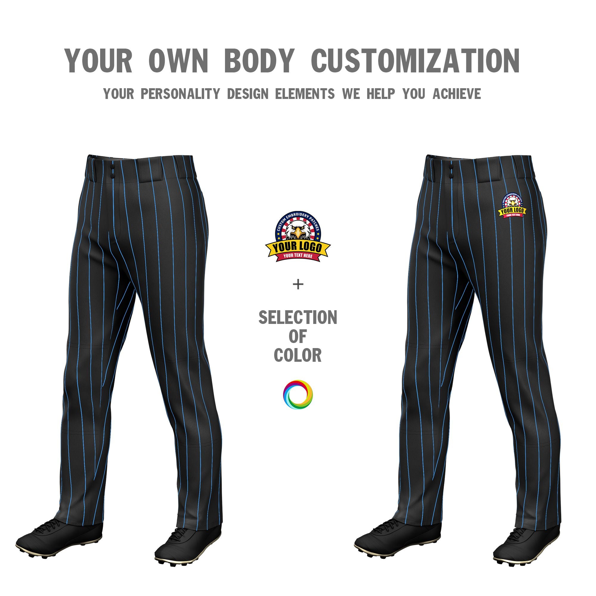 Custom Black Powder Blue Pinstripe Fit Stretch Practice Loose-fit Baseball Pants