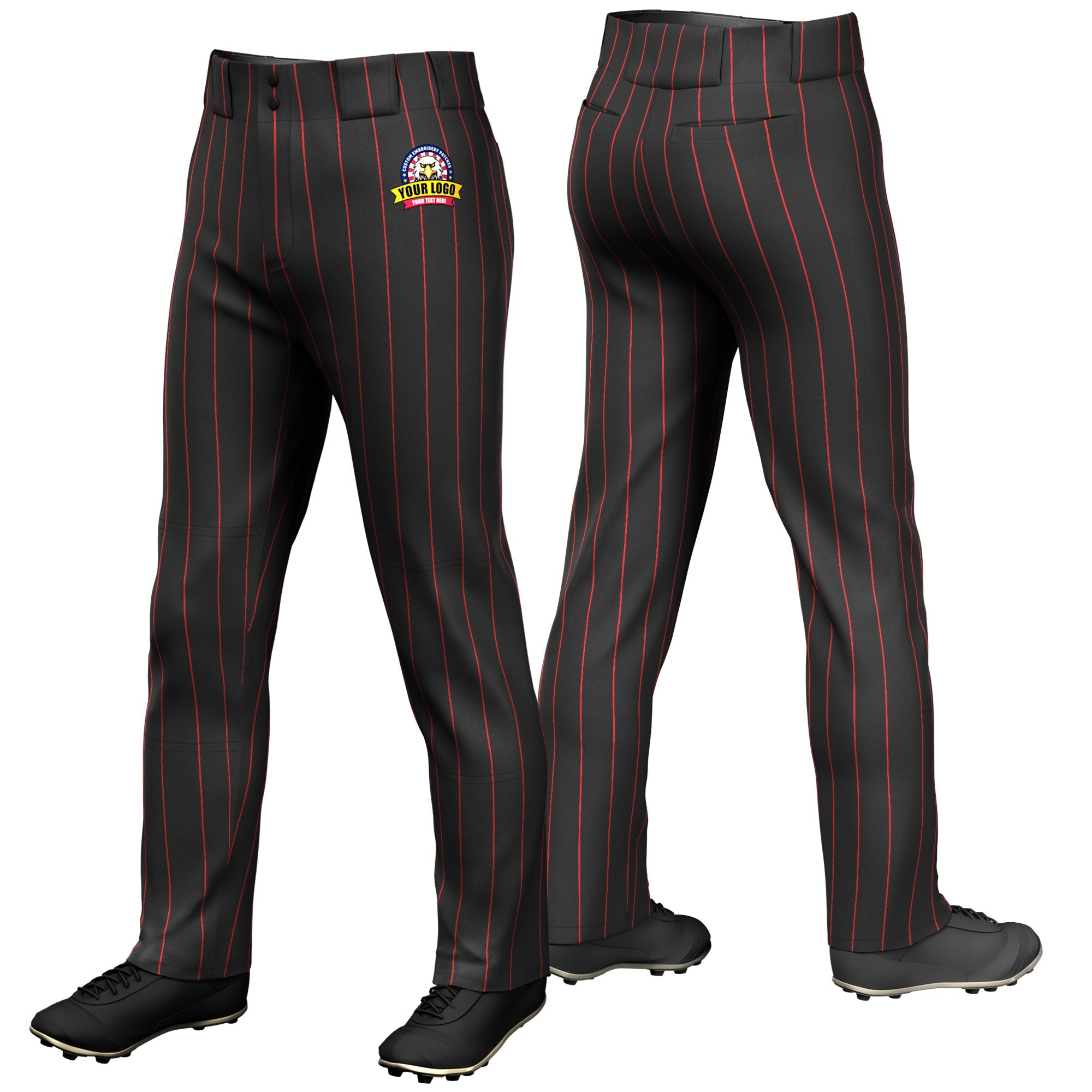 Custom Black Red Pinstripe Fit Stretch Practice Loose-fit Baseball Pants