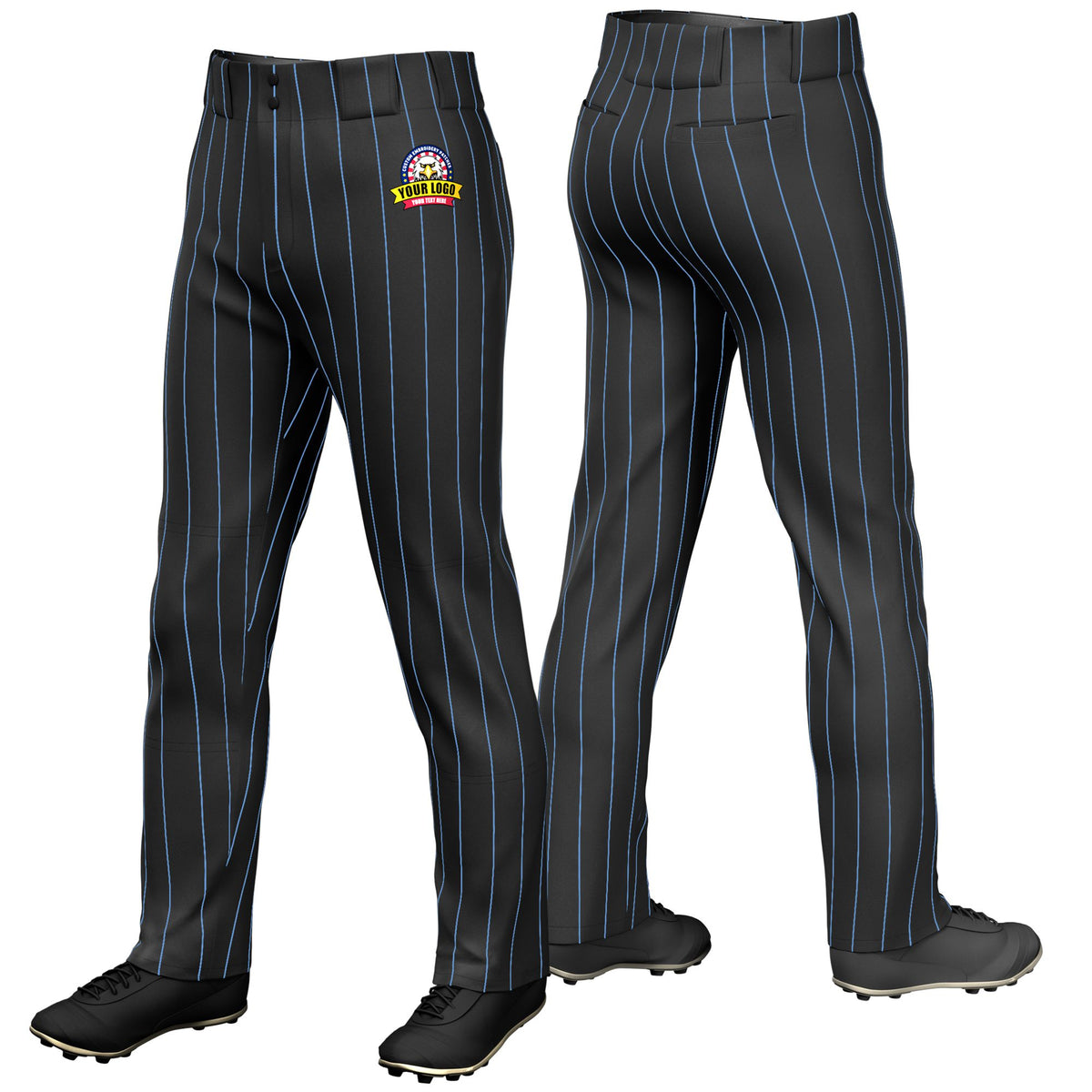 Custom Black Light Blue Pinstripe Fit Stretch Practice Loose-fit Baseball Pants