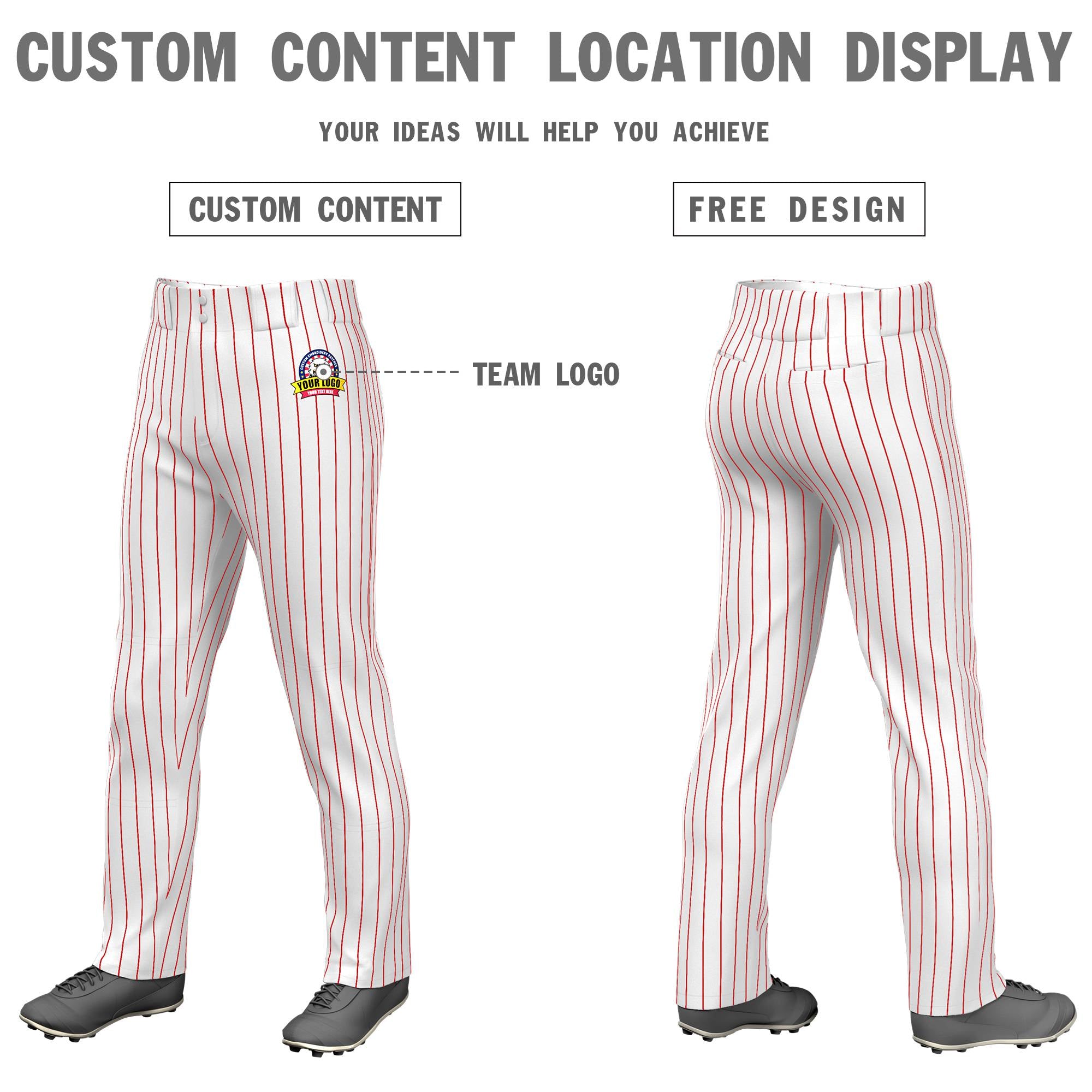 Custom White Red Pinstripe Fit Stretch Practice Loose-fit Baseball Pants