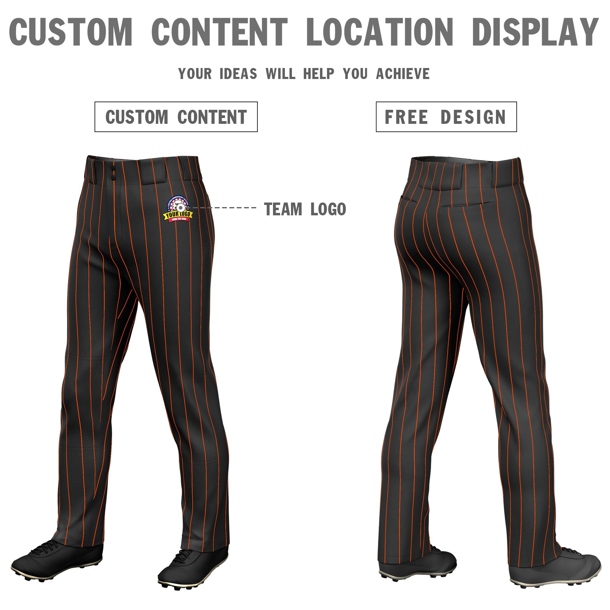 Custom Black Orange Pinstripe Fit Stretch Practice Loose-fit Baseball Pants