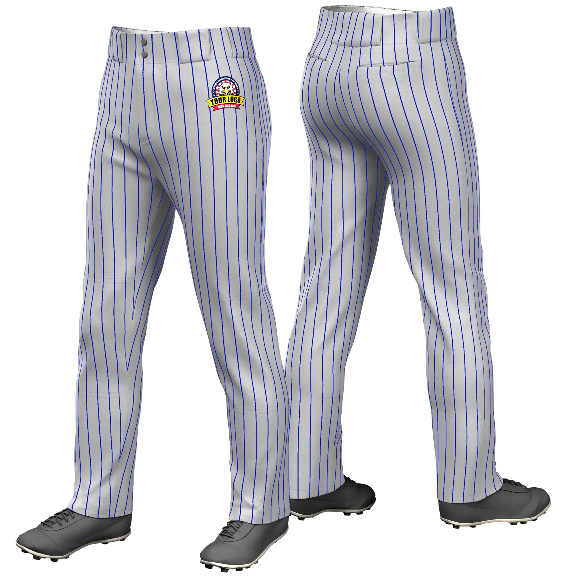 Custom Gray Royal Blue Pinstripe Fit Stretch Practice Loose-fit Baseball Pants