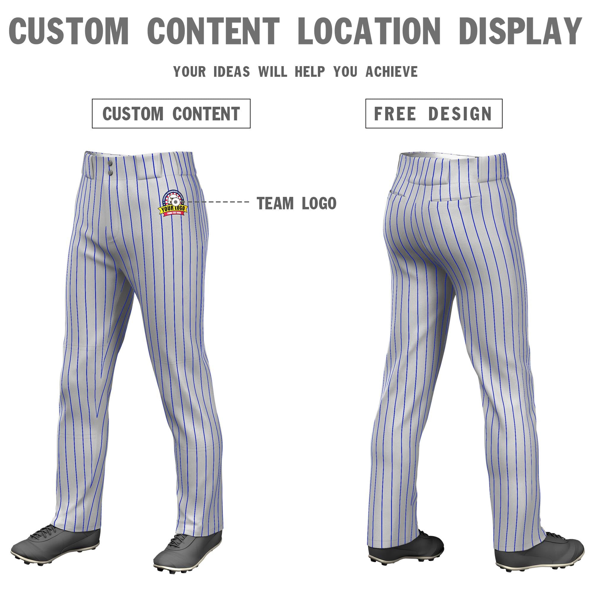 Custom Gray Royal Blue Pinstripe Fit Stretch Practice Loose-fit Baseball Pants