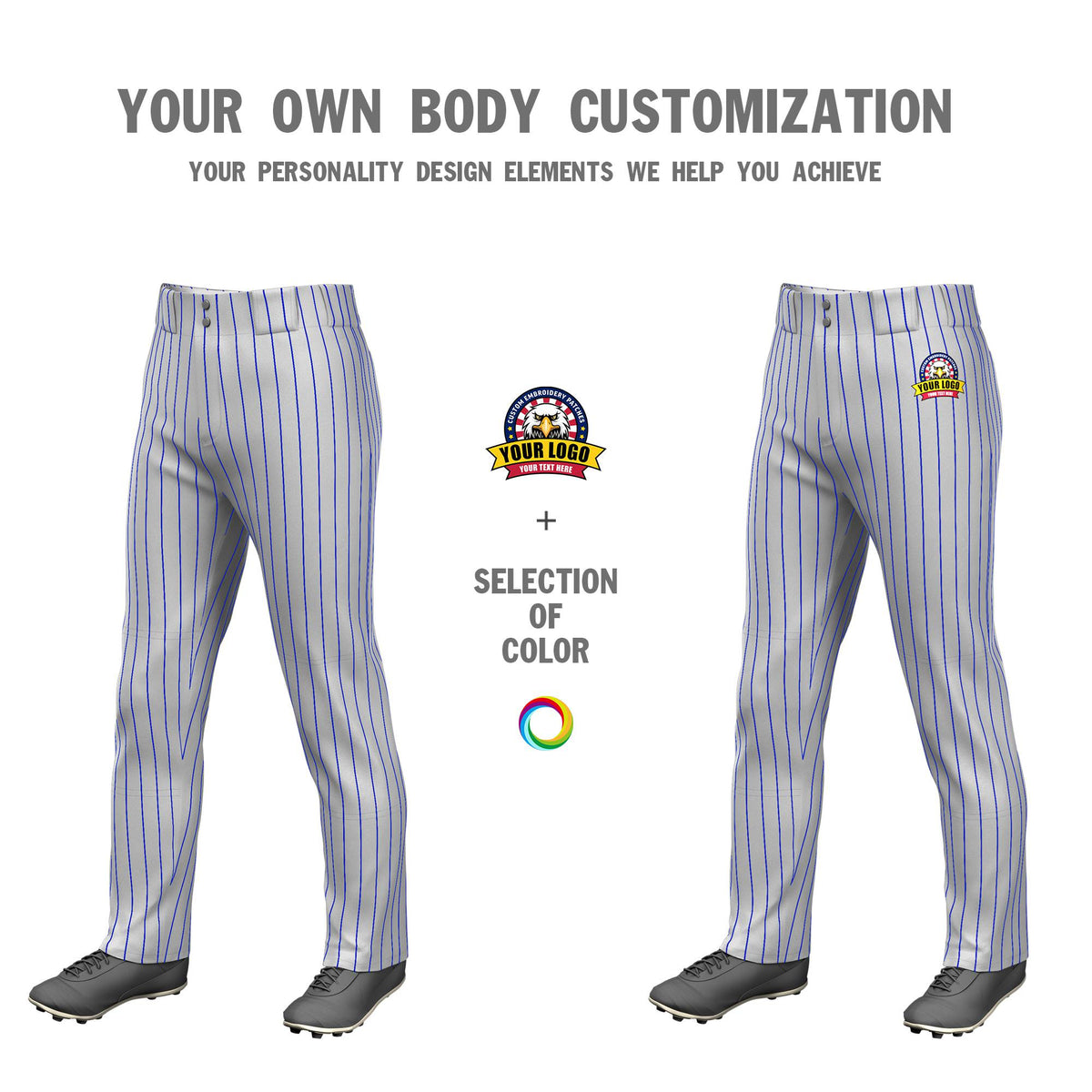 Custom Gray Royal Blue Pinstripe Fit Stretch Practice Loose-fit Baseball Pants