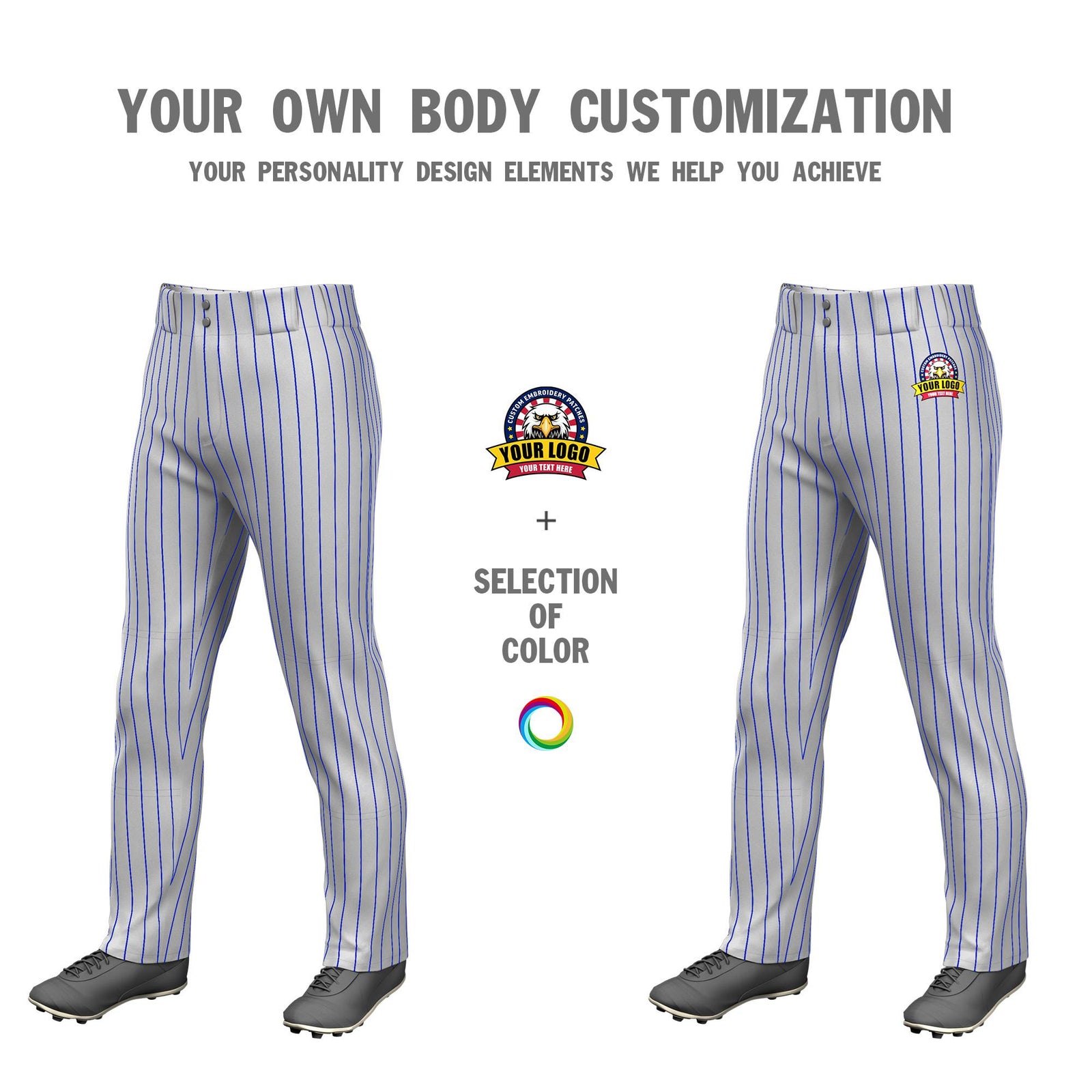 Custom Gray Royal Blue Pinstripe Fit Stretch Practice Loose-fit Baseball Pants