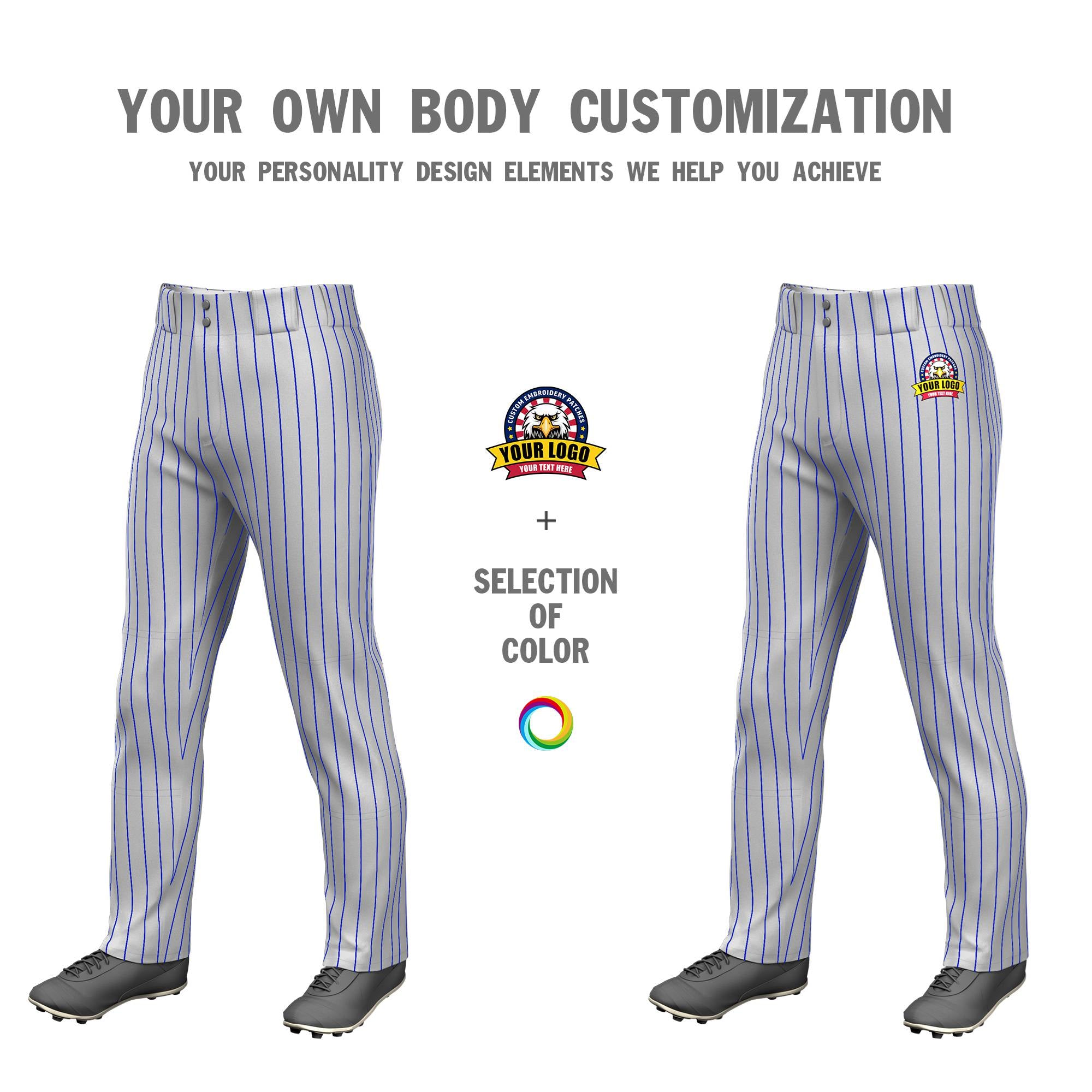 Custom Gray Royal Blue Pinstripe Fit Stretch Practice Loose-fit Baseball Pants