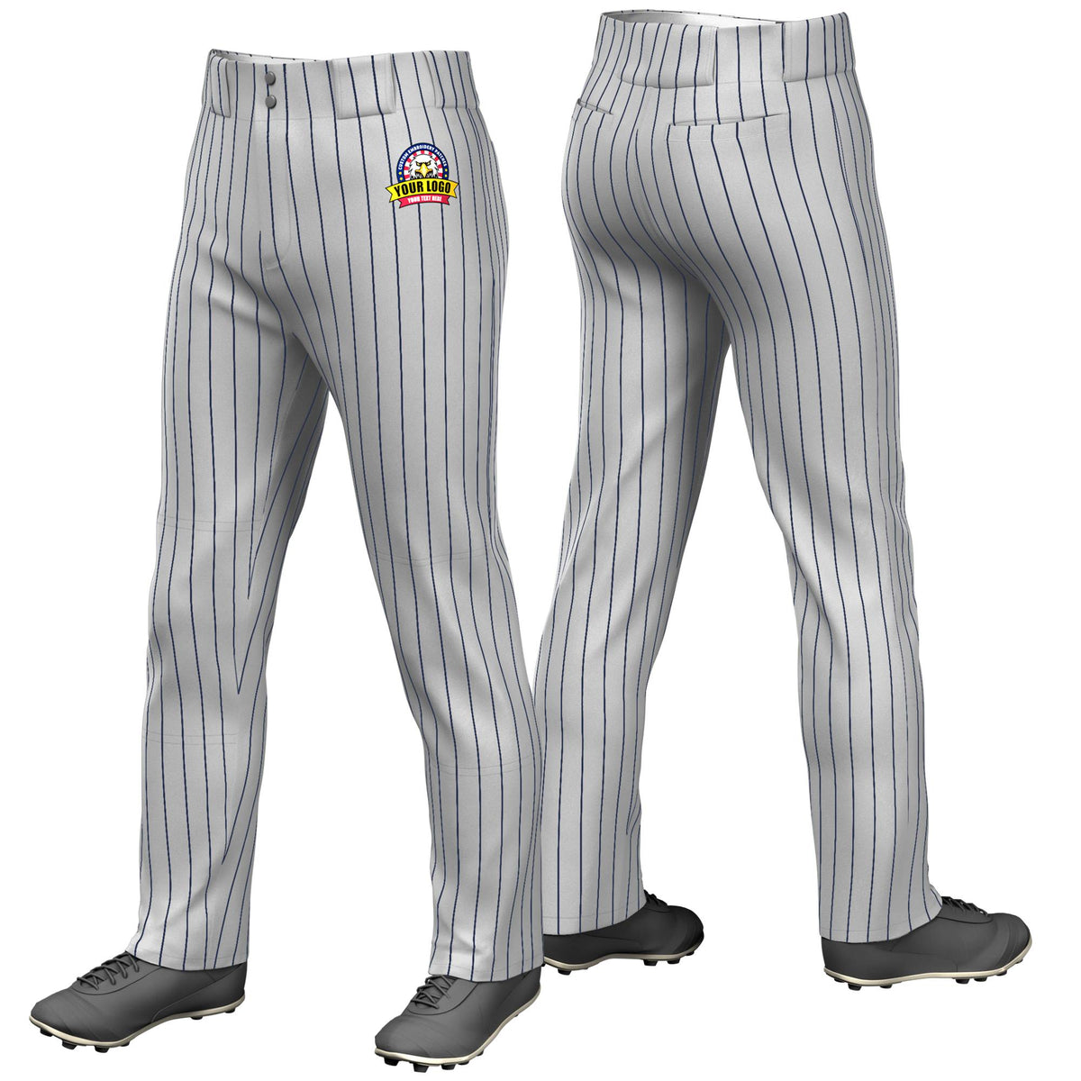 Custom Gray Navy Pinstripe Fit Stretch Practice Loose-fit Baseball Pants