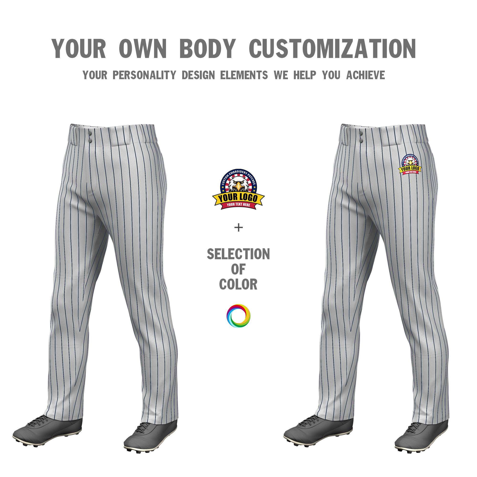 Custom Gray Navy Pinstripe Fit Stretch Practice Loose-fit Baseball Pants