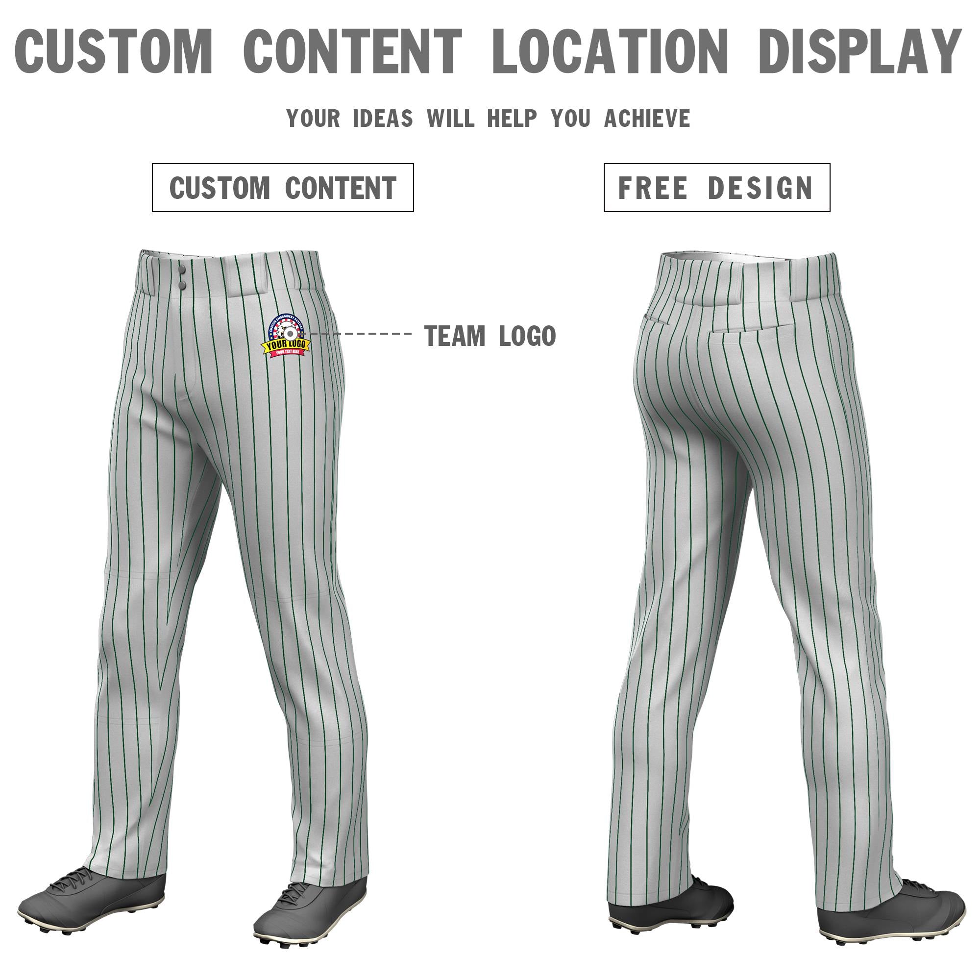 Custom Gray Kelly Green Pinstripe Fit Stretch Practice Loose-fit Baseball Pants