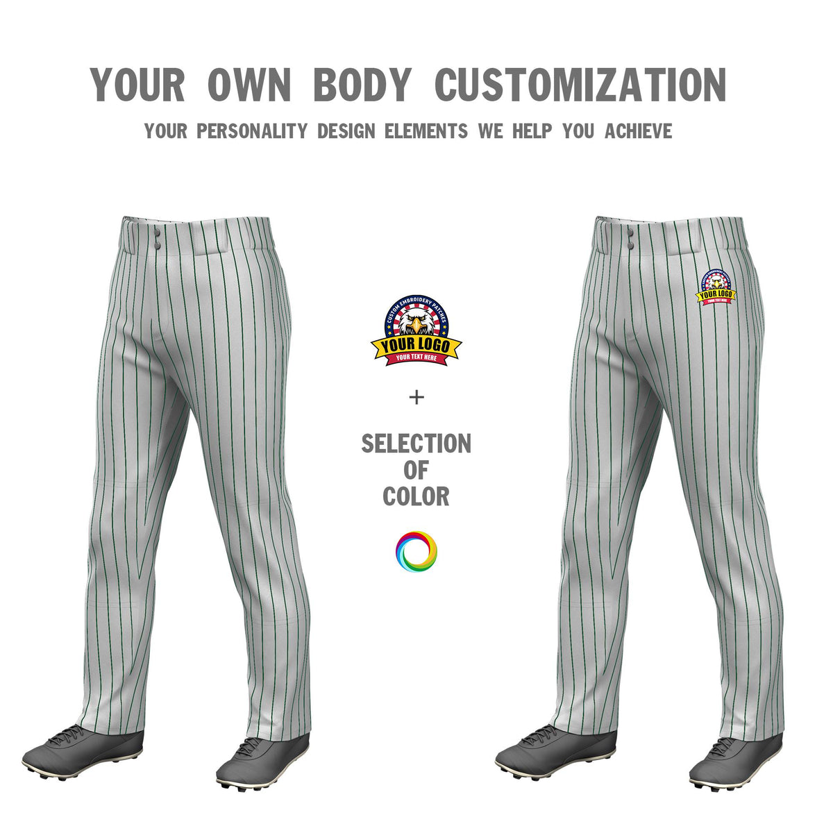 Custom Gray Kelly Green Pinstripe Fit Stretch Practice Loose-fit Baseball Pants