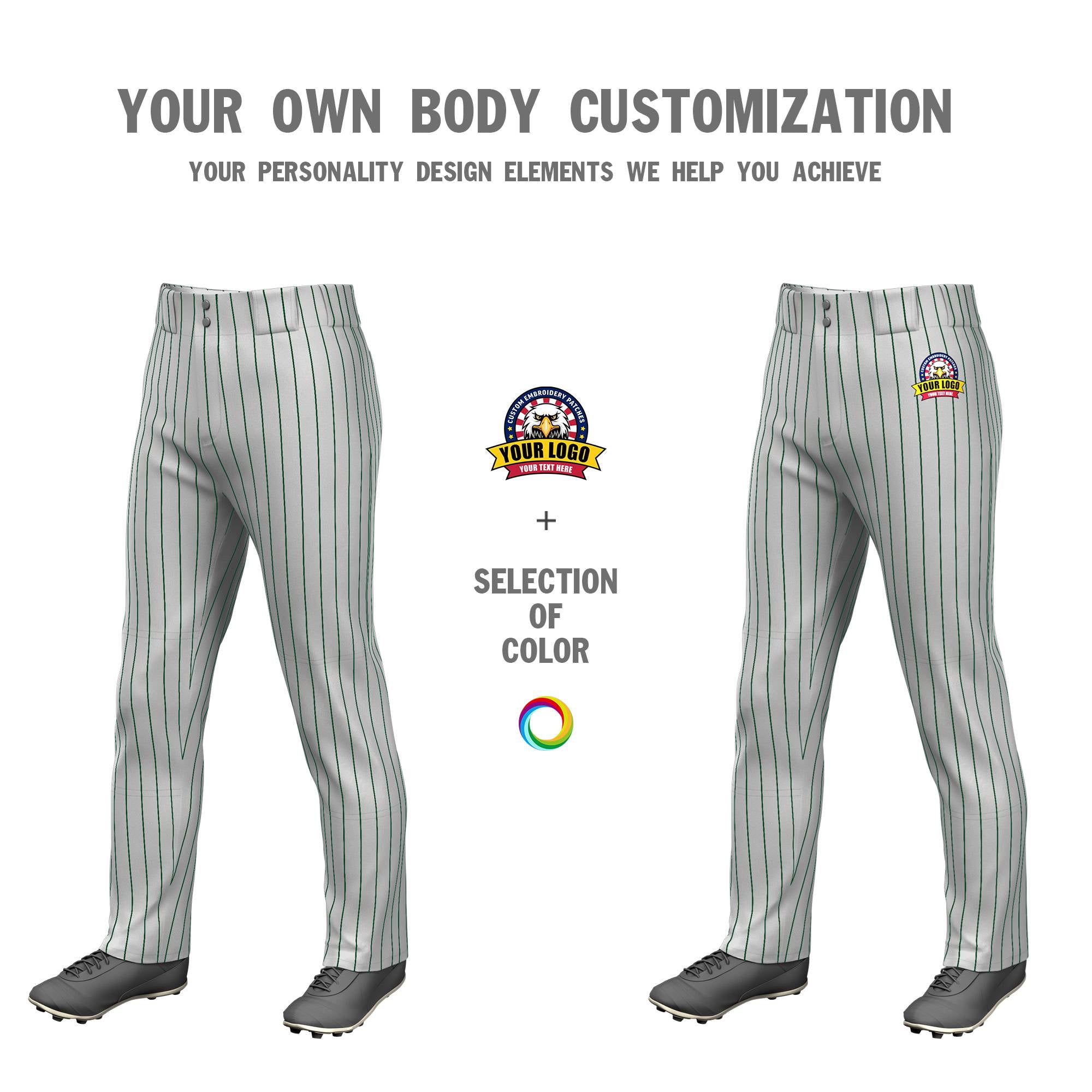 Custom Gray Kelly Green Pinstripe Fit Stretch Practice Loose-fit Baseball Pants