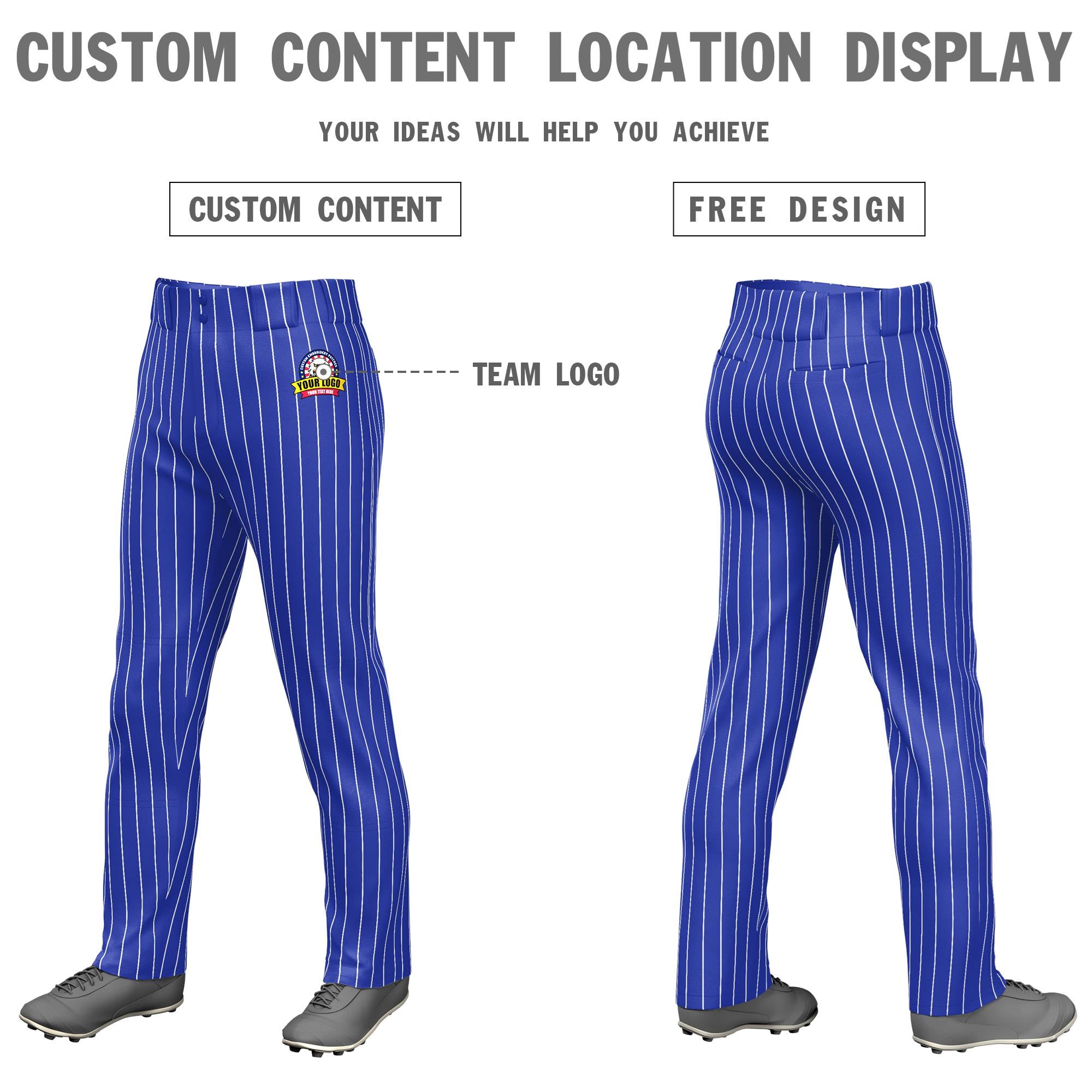 Custom Royal Blue White Pinstripe Fit Stretch Practice Loose-fit Baseball Pants