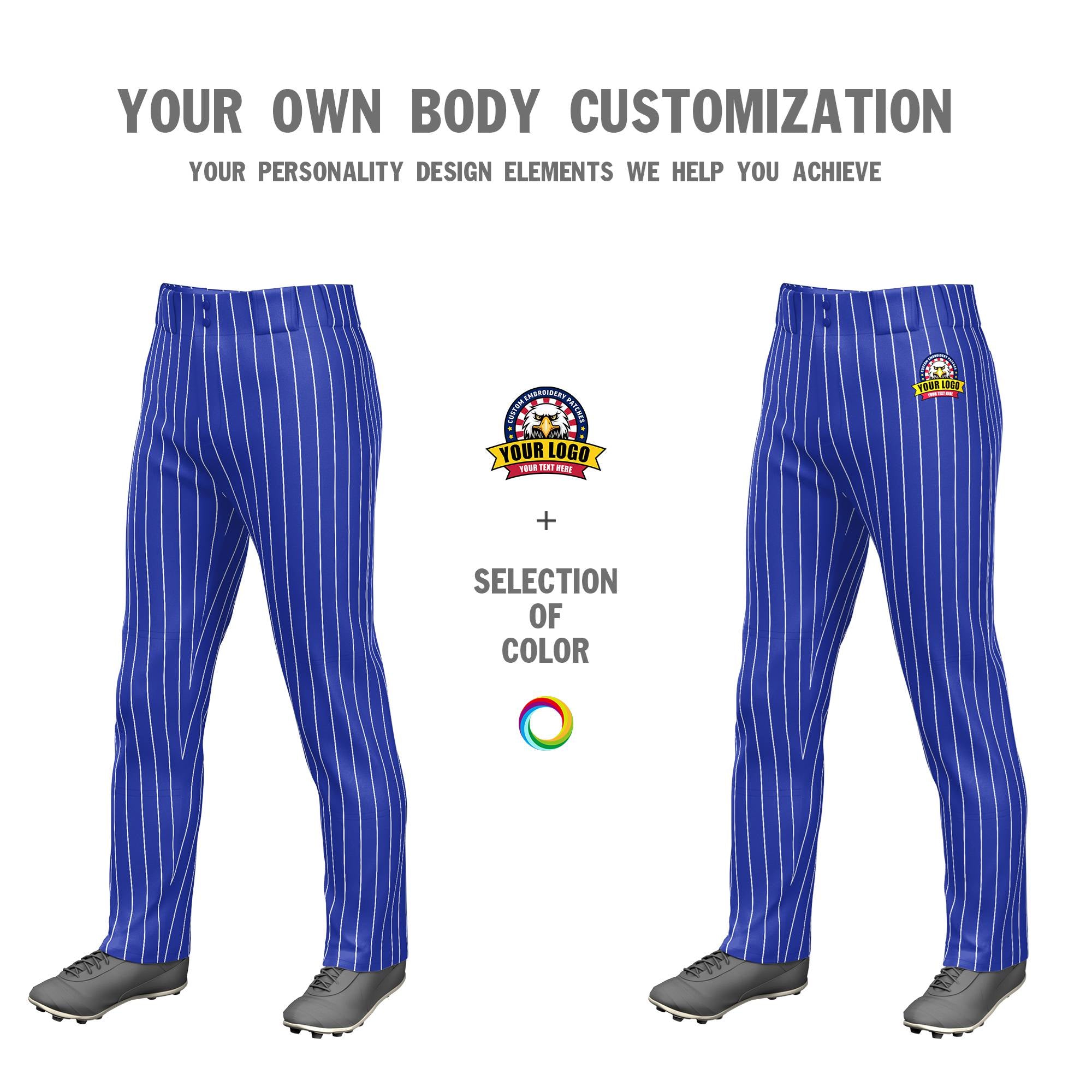 Custom Royal Blue White Pinstripe Fit Stretch Practice Loose-fit Baseball Pants