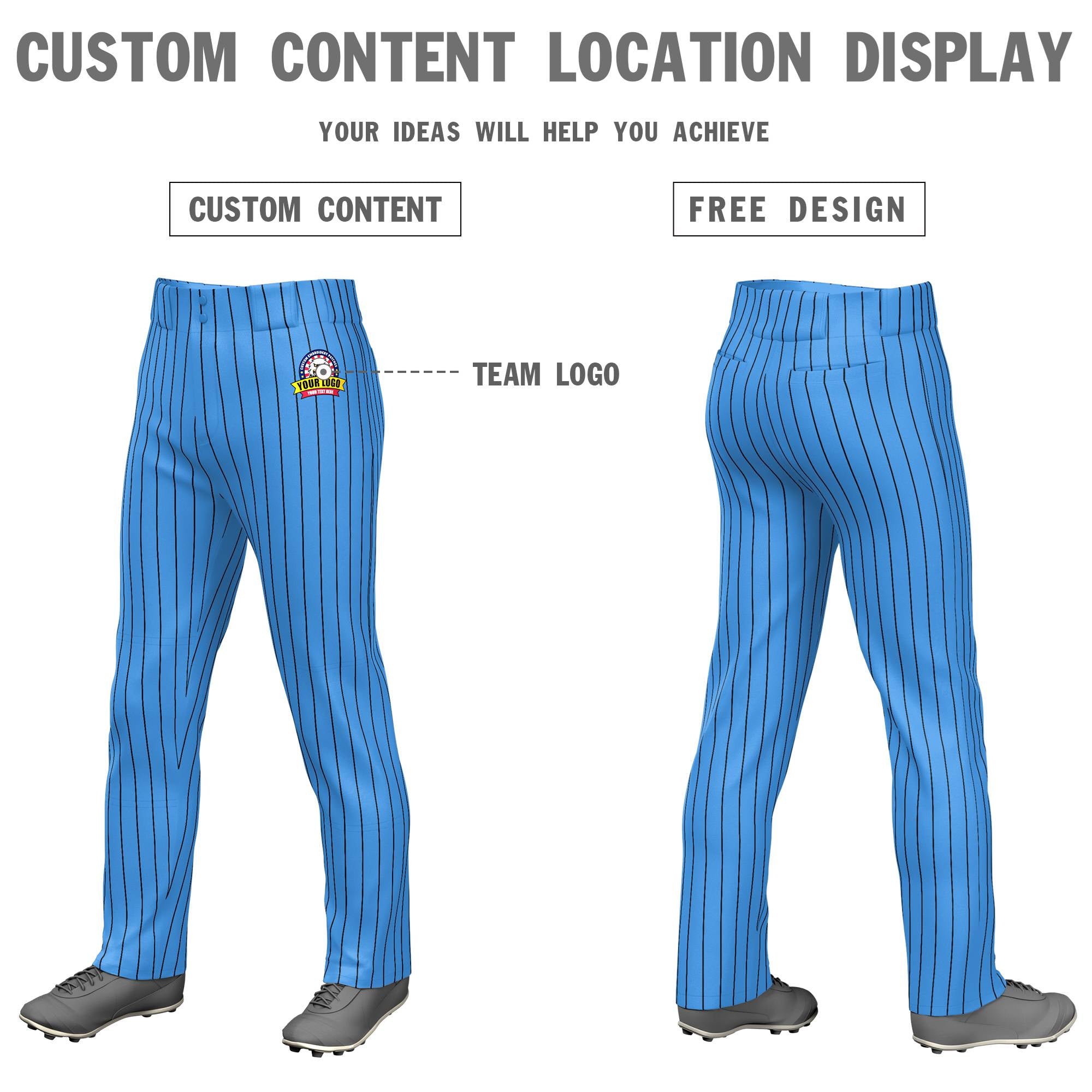 Custom Powder Blue Black Pinstripe Fit Stretch Practice Loose-fit Baseball Pants