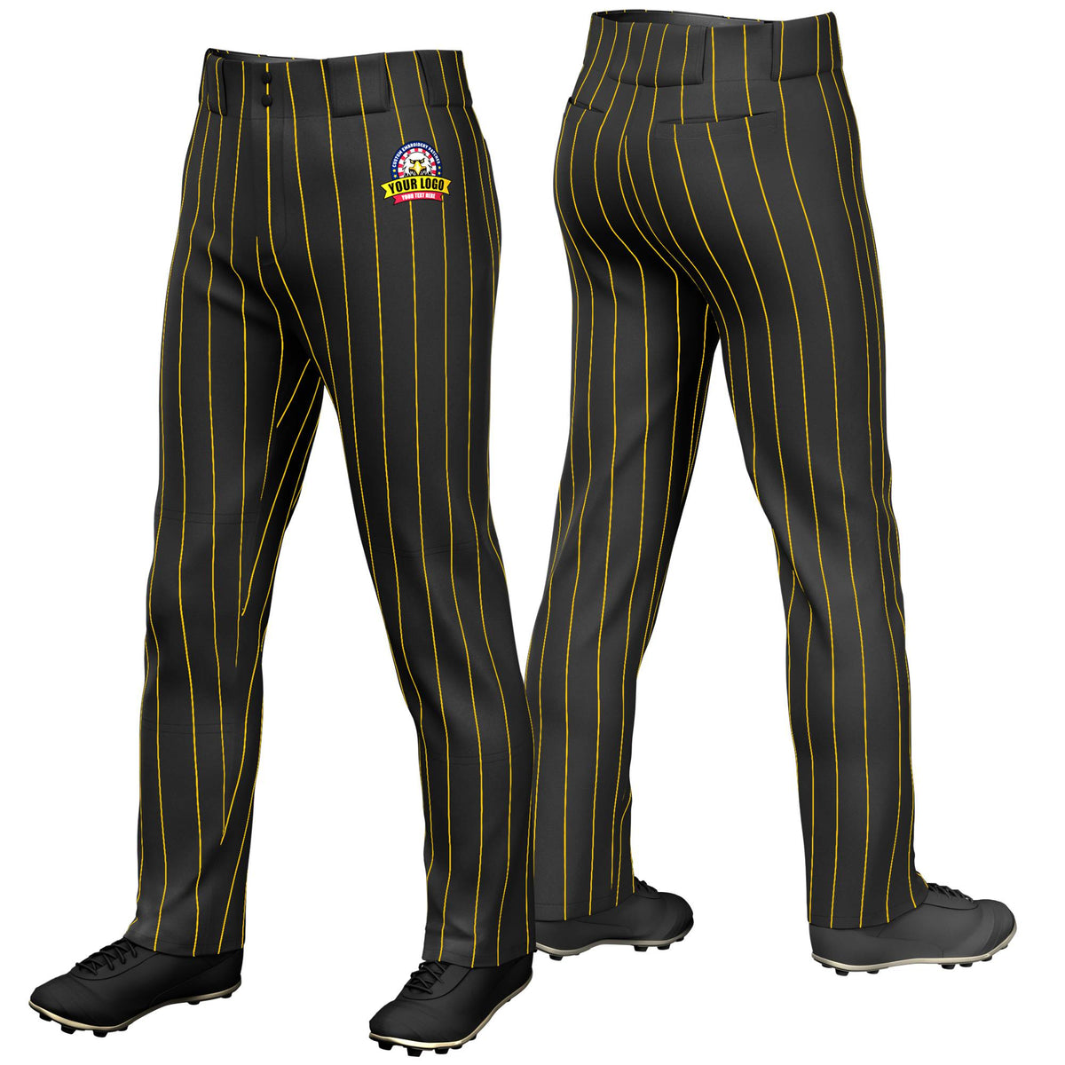 Custom Black Gold01 Pinstripe Fit Stretch Practice Loose-fit Baseball Pants