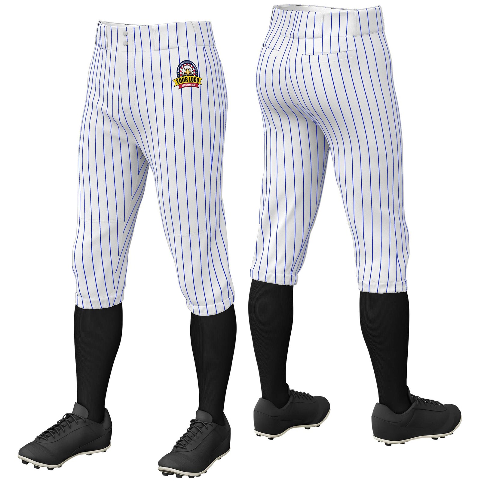 Custom White Royal Blue Pinstripe Fit Stretch Practice Knickers Baseball Pants