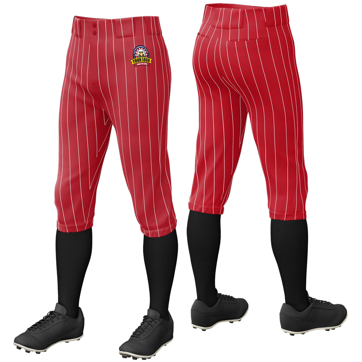 Custom Red White Pinstripe Fit Stretch Practice Knickers Baseball Pants