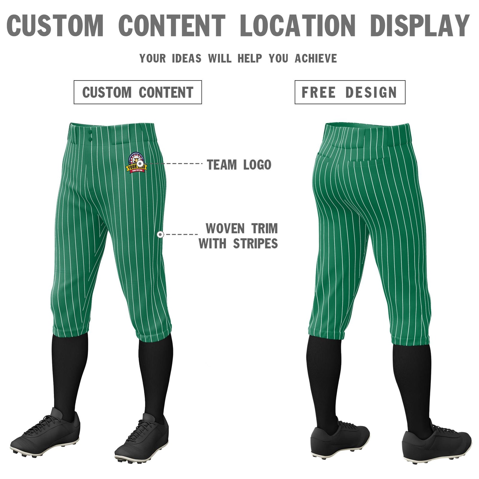 Custom Teal White Pinstripe Fit Stretch Practice Knickers Baseball Pants