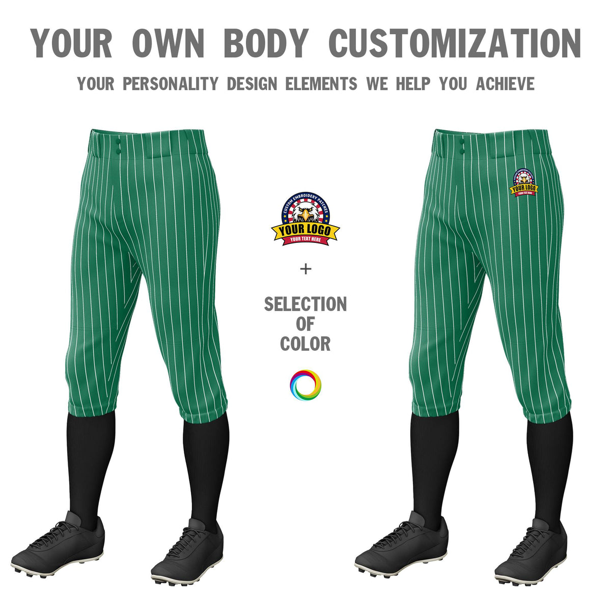 Custom Teal White Pinstripe Fit Stretch Practice Knickers Baseball Pants