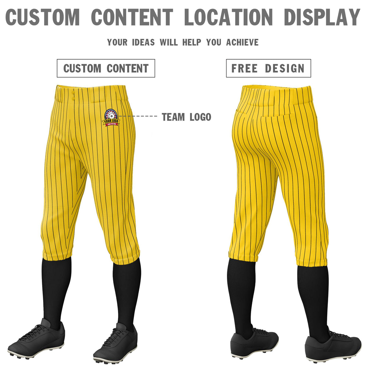 Custom Gold01 White Pinstripe Fit Stretch Practice Knickers Baseball Pants