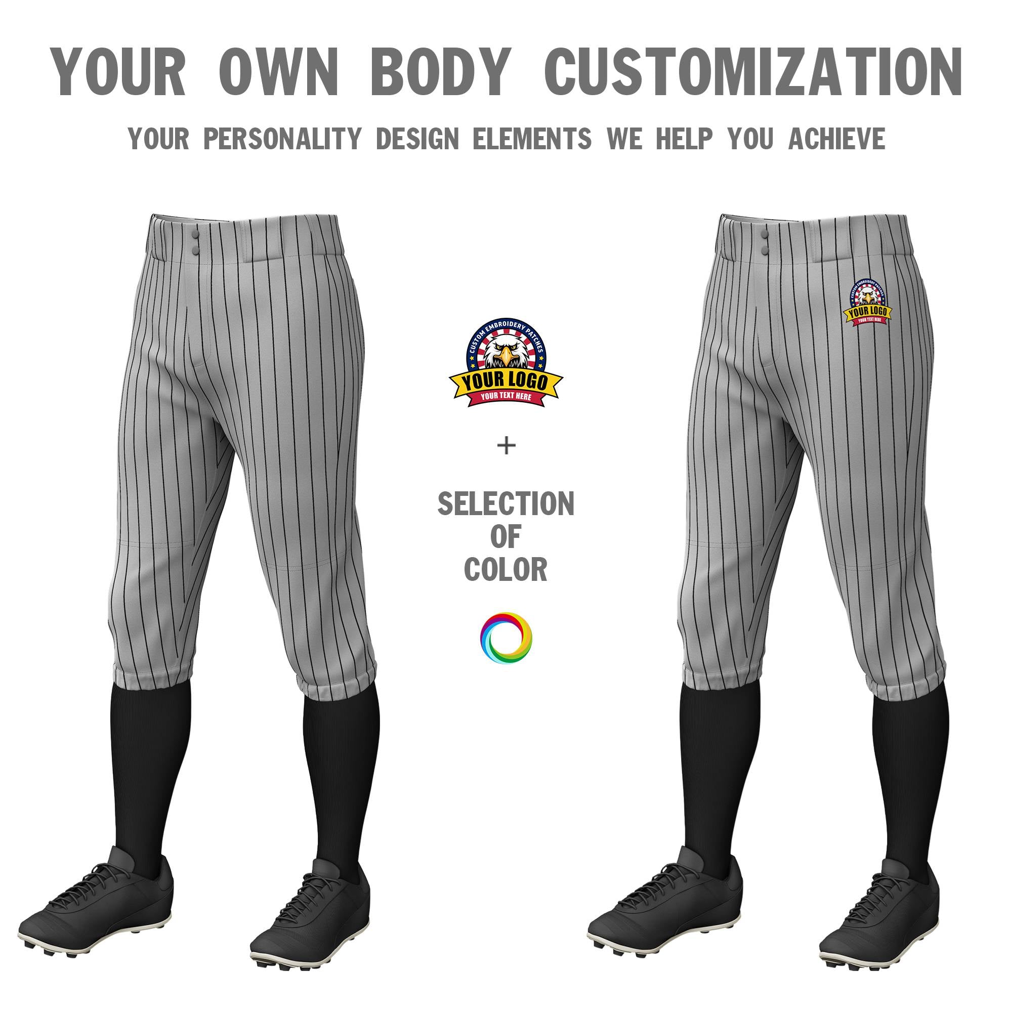 Custom Gray Black Pinstripe Fit Stretch Practice Knickers Baseball Pants