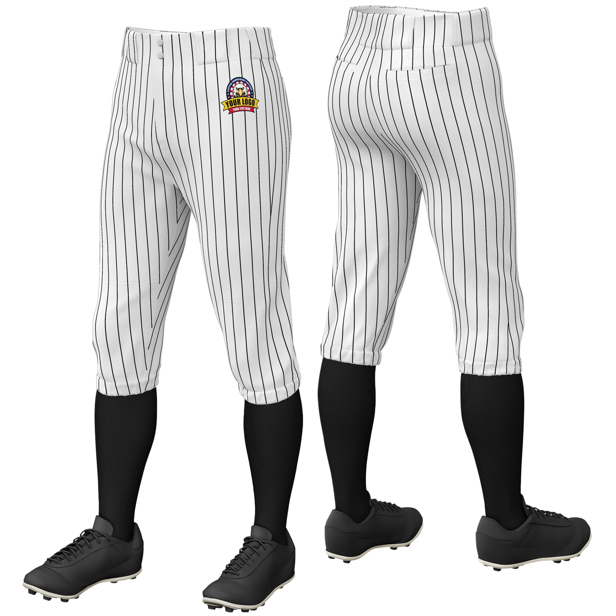 Custom White Black Pinstripe Fit Stretch Practice Knickers Baseball Pants