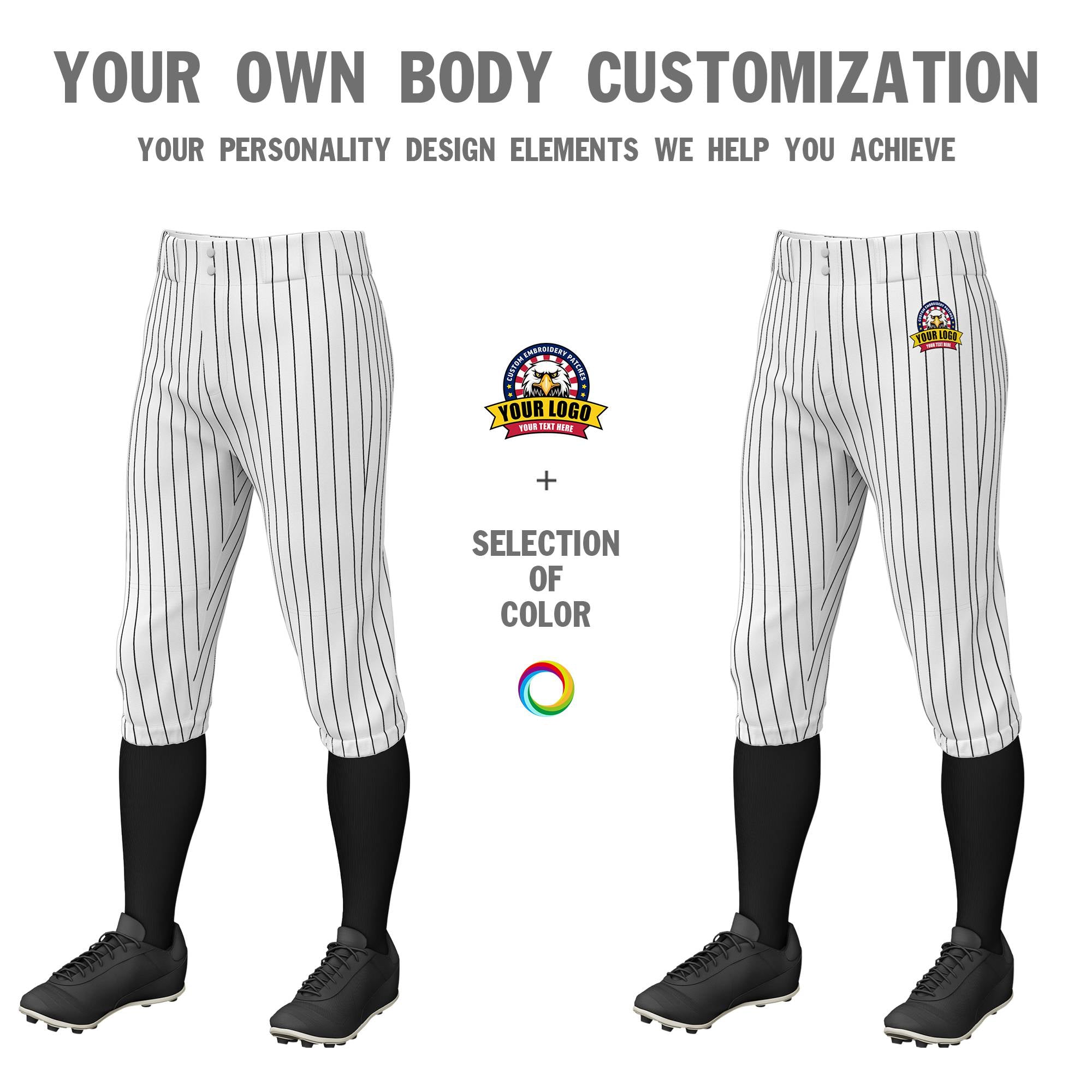 Custom White Black Pinstripe Fit Stretch Practice Knickers Baseball Pants