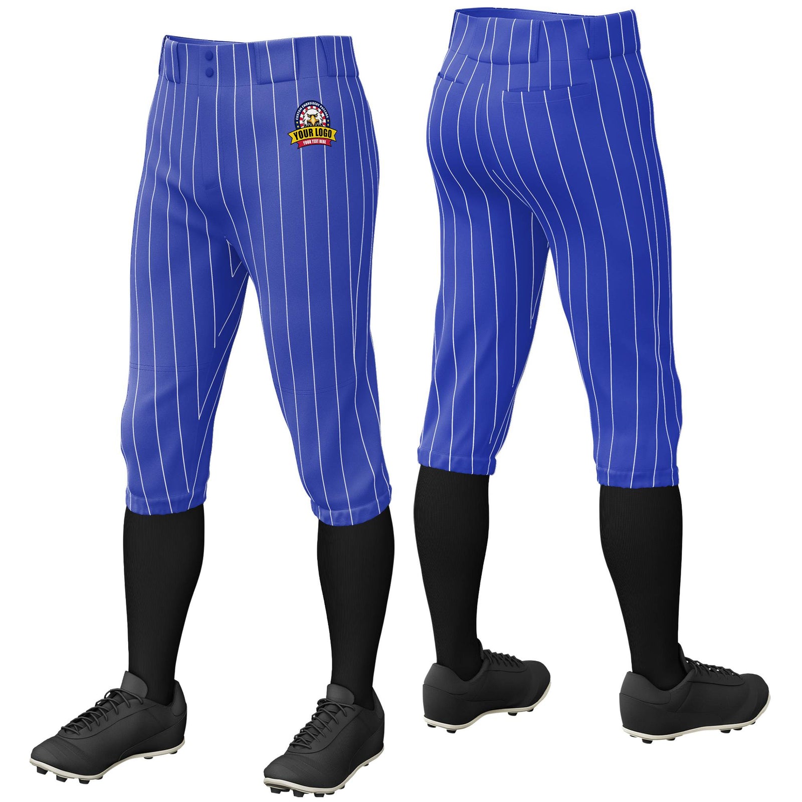 Custom Royal Blue White Pinstripe Fit Stretch Practice Knickers Baseball Pants