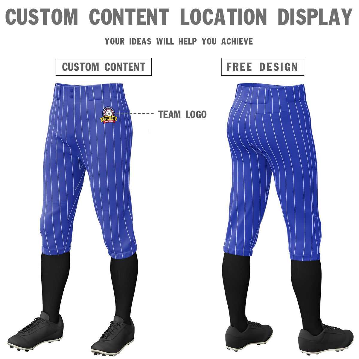 Custom Royal Blue White Pinstripe Fit Stretch Practice Knickers Baseball Pants