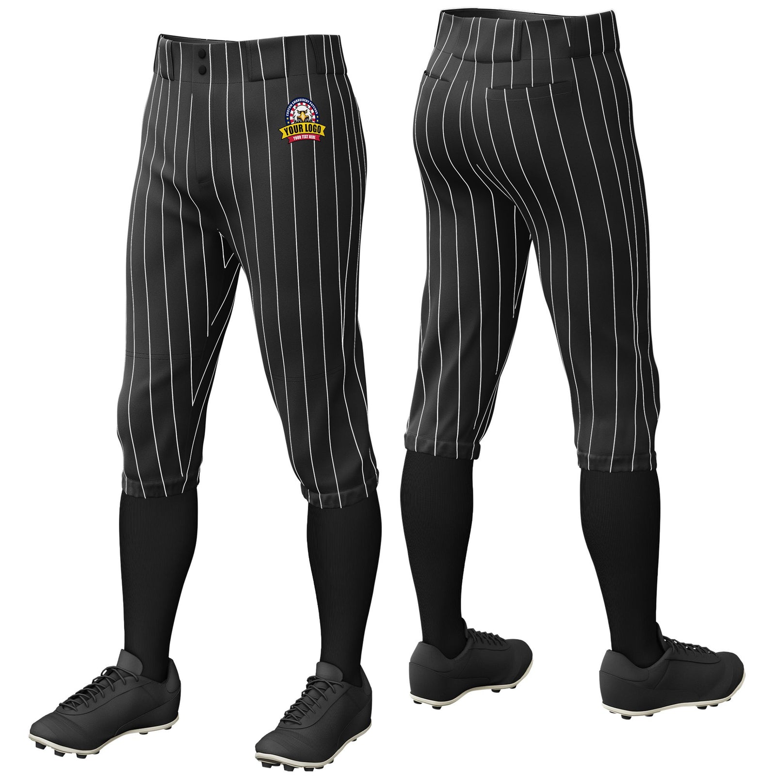 Custom Black White Pinstripe Fit Stretch Practice Knickers Baseball Pants