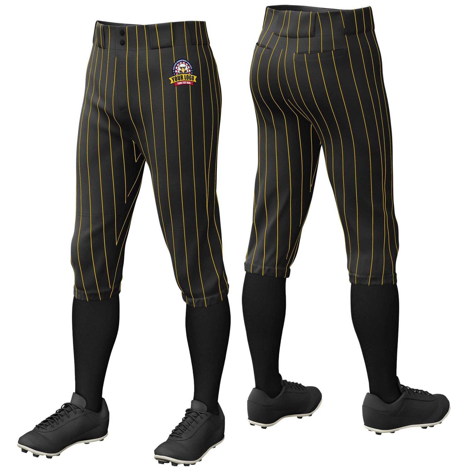 Custom Black Gold01 Pinstripe Fit Stretch Practice Knickers Baseball Pants