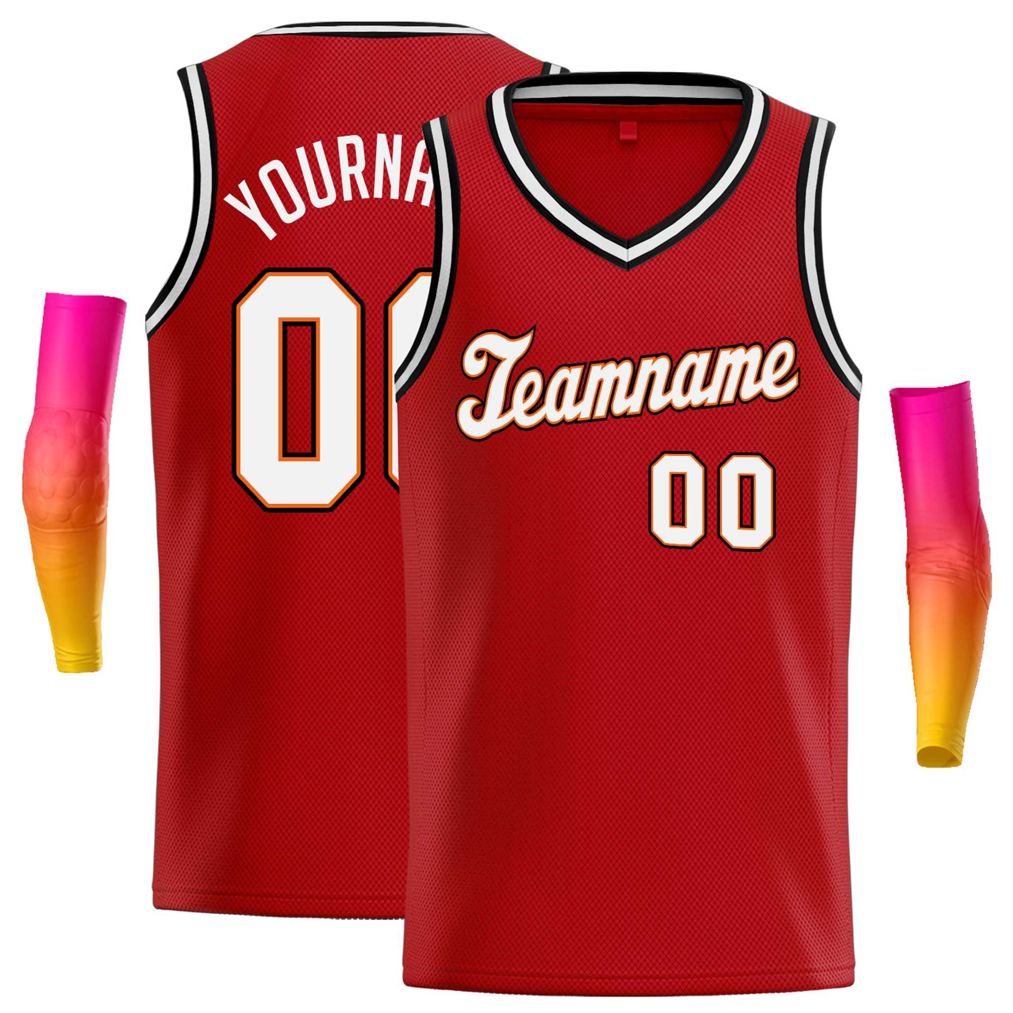 Custom Red Black-White Round Neck Rib-Knit Basketball Jersey