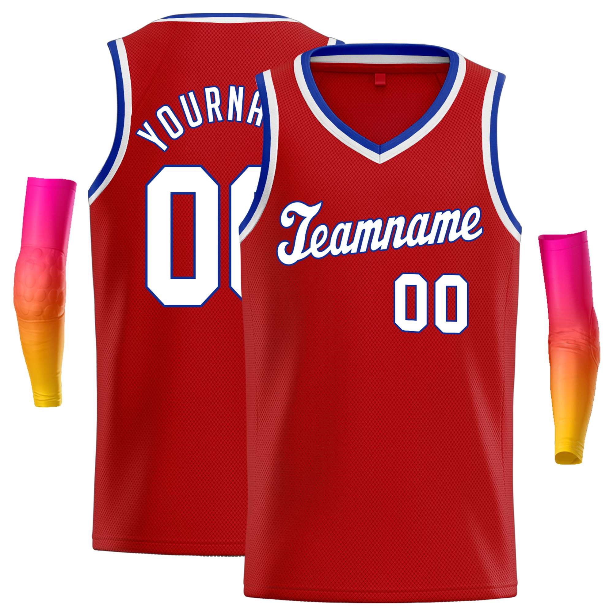 Custom Red Royal-1-White Round Neck Rib-Knit Basketball Jersey