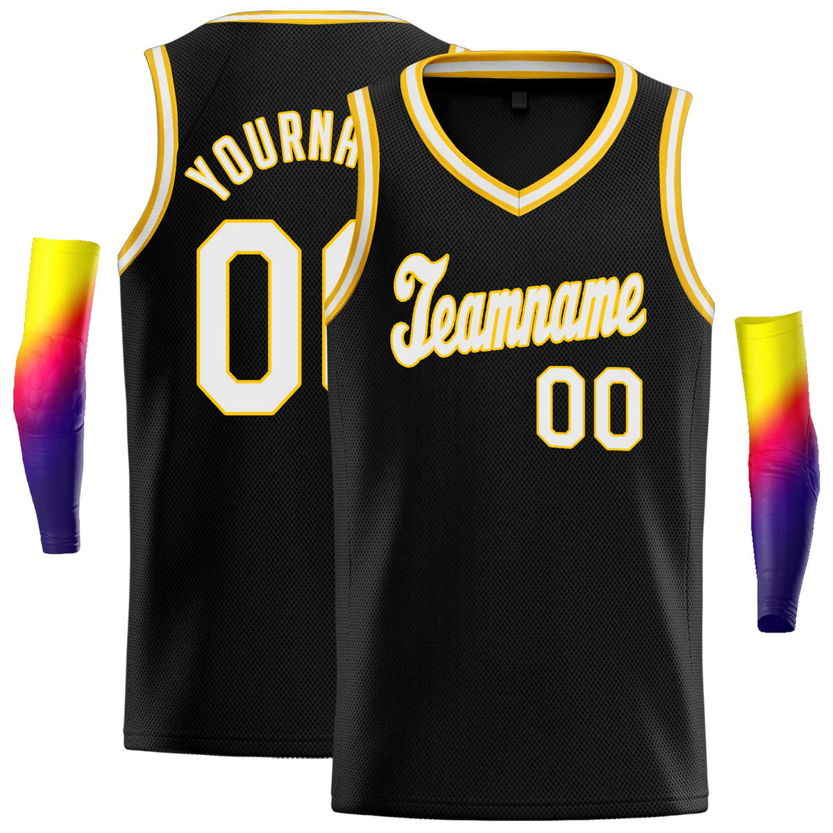 Custom Black Yellow Round Neck Rib-Knit Basketball Jersey