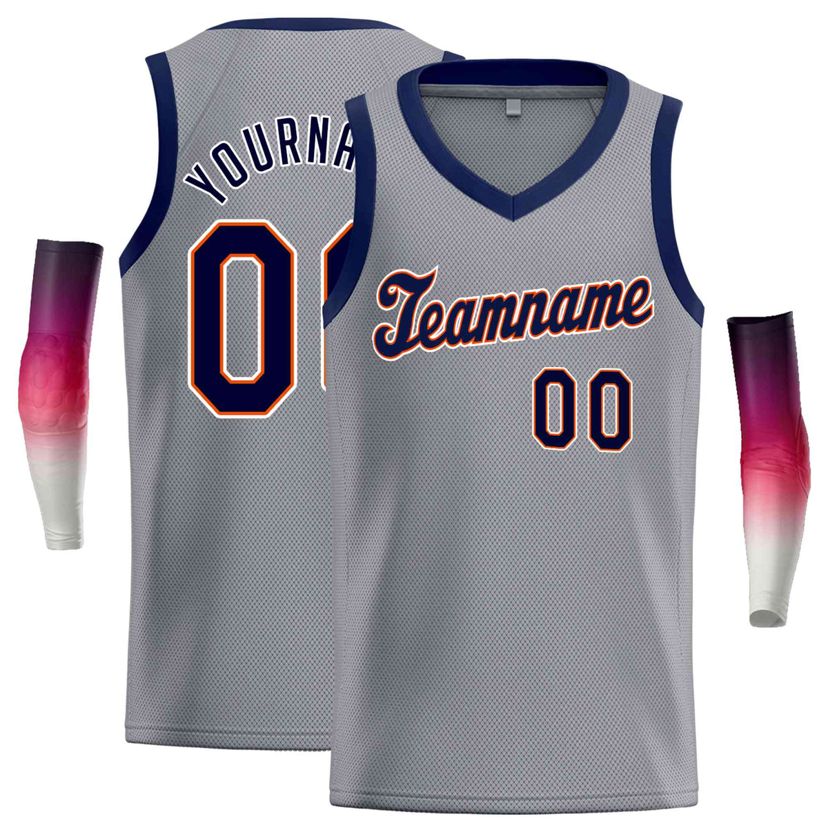 Custom Gray Navy Round Neck Rib-Knit Basketball Jersey