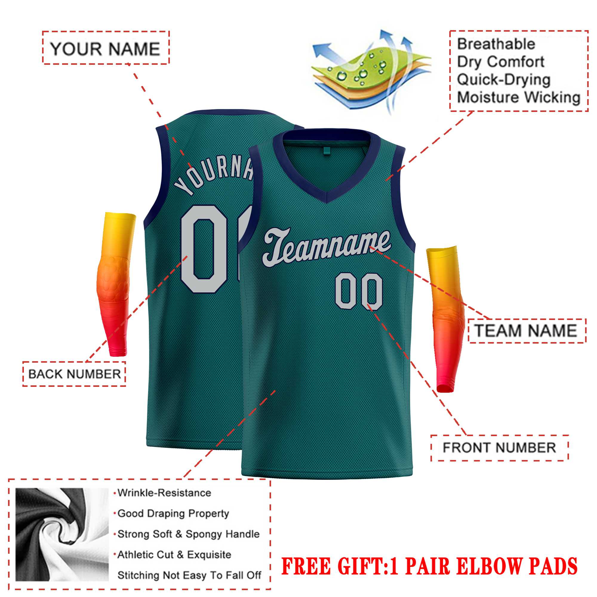 Custom Aqua Navy Round Neck Rib-Knit Basketball Jersey