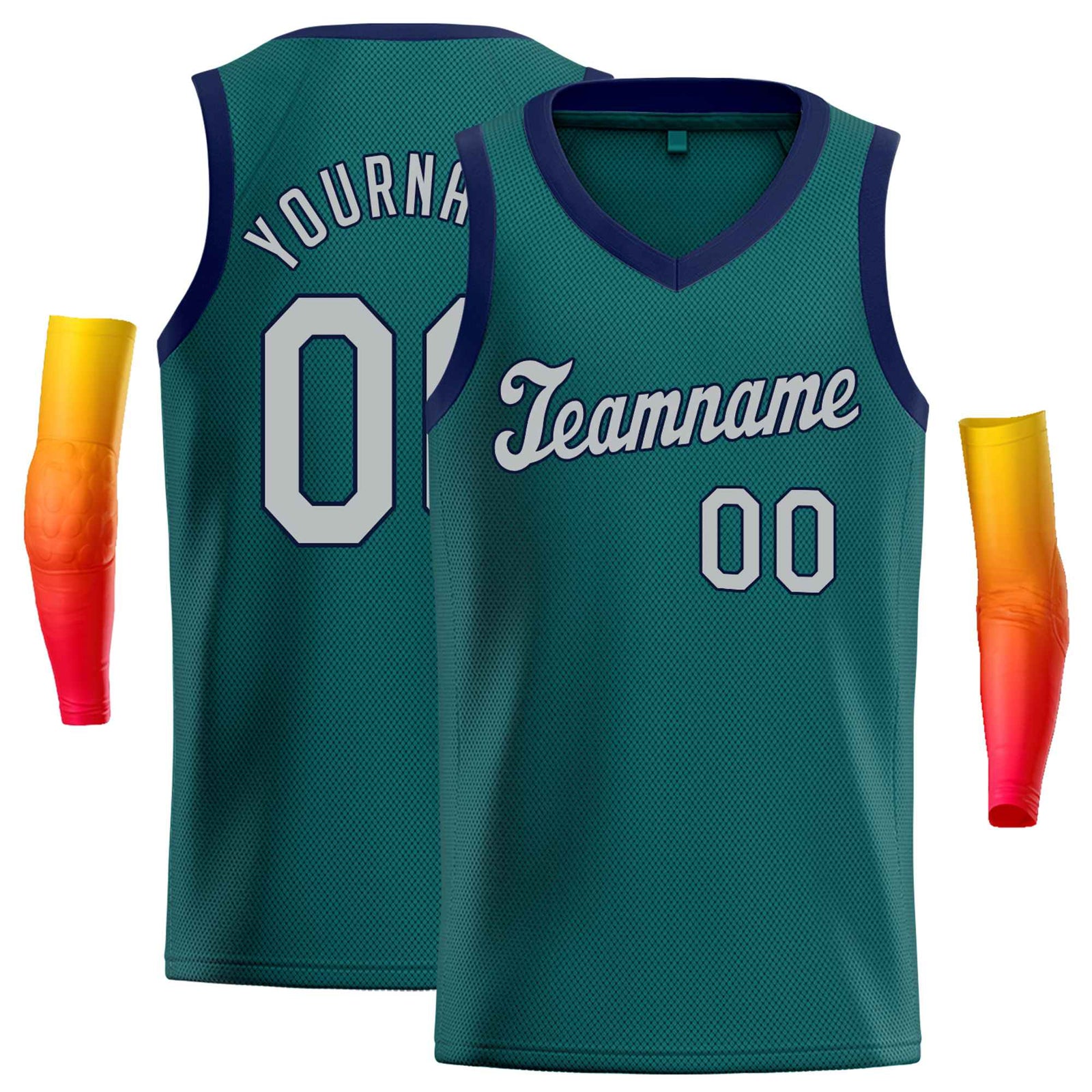 Custom Aqua Navy Round Neck Rib-Knit Basketball Jersey