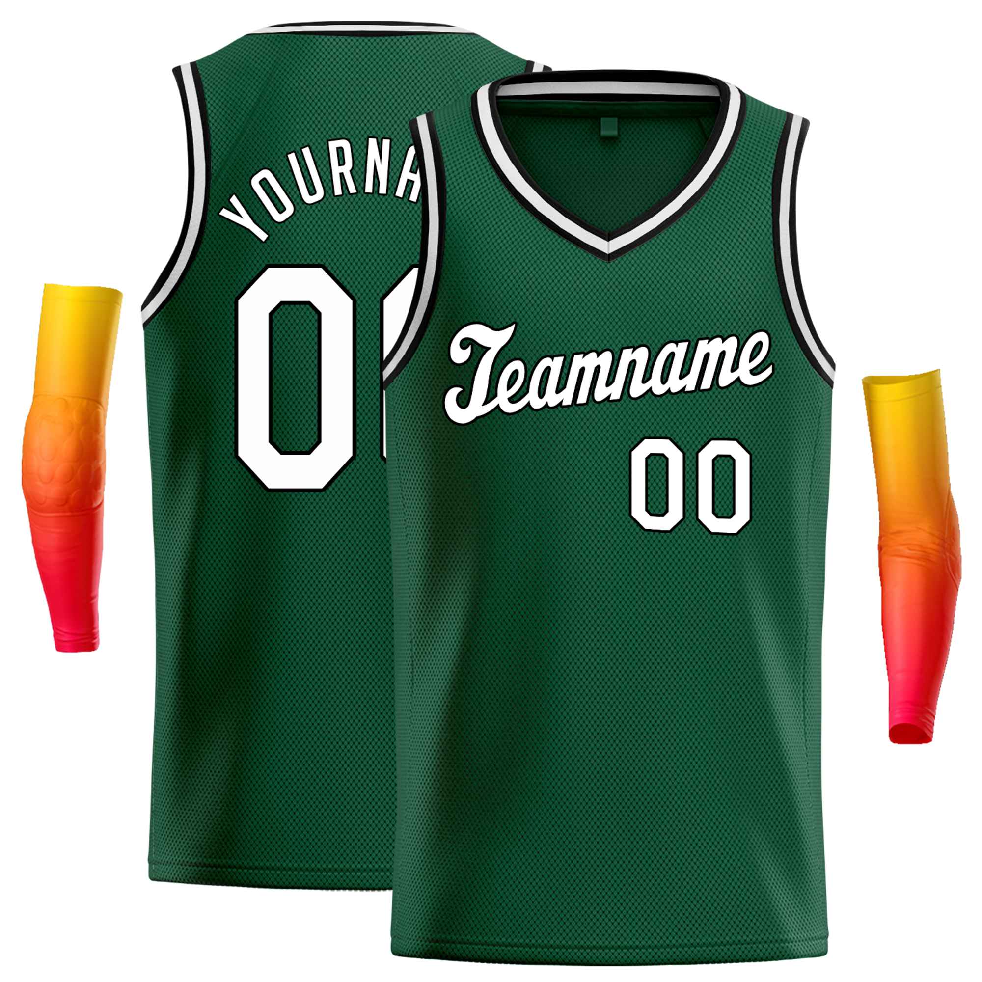 Custom Green Black-White Round Neck Rib-Knit Basketball Jersey