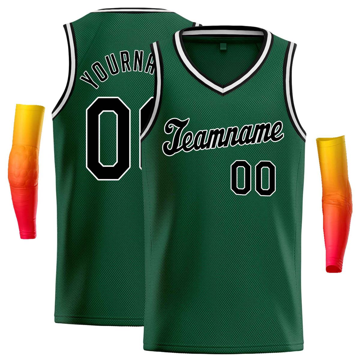 Custom Green Black-White Round Neck Rib-Knit Basketball Jersey