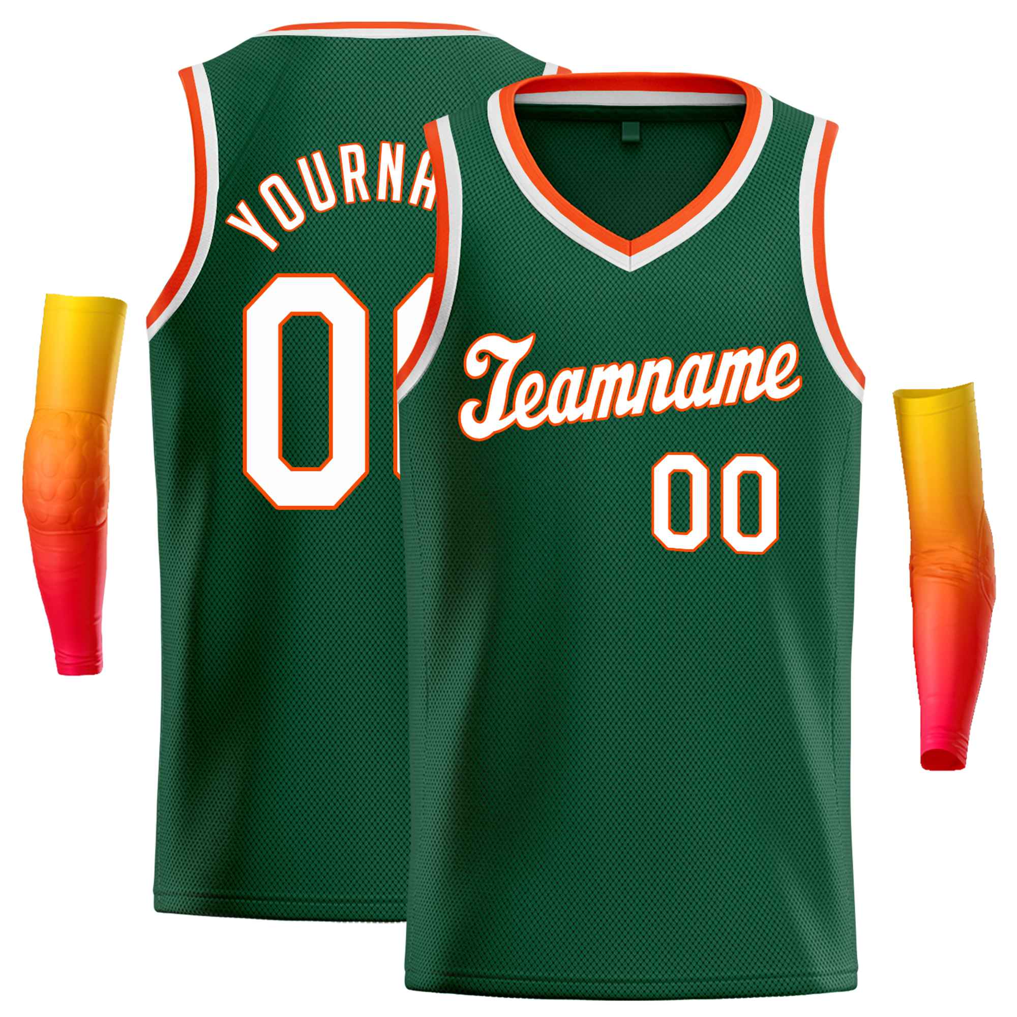 Custom Green Orange-White Round Neck Rib-Knit Basketball Jersey