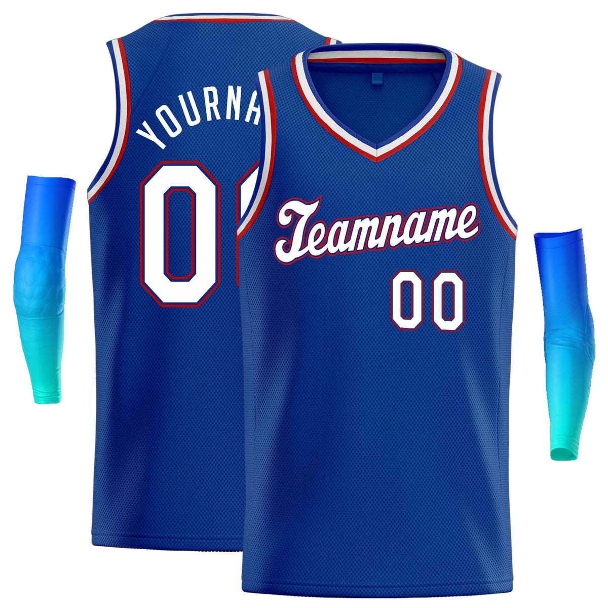 Custom Royal White-Red Round Neck Rib-Knit Basketball Jersey