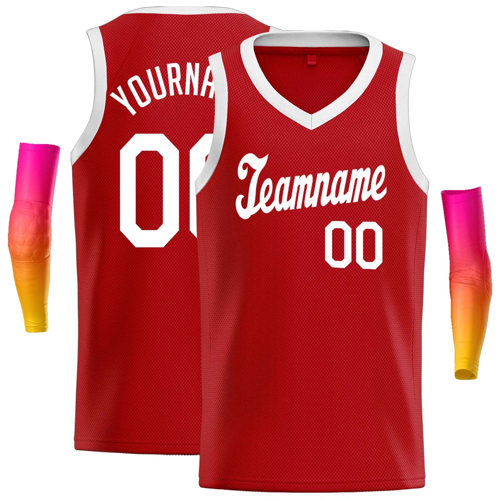 Custom Red White Round Neck Rib-Knit Basketball Jersey