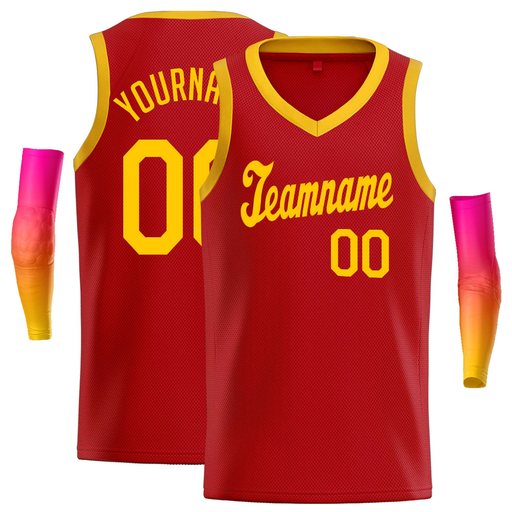 Custom Red Yellow Round Neck Rib-Knit Basketball Jersey