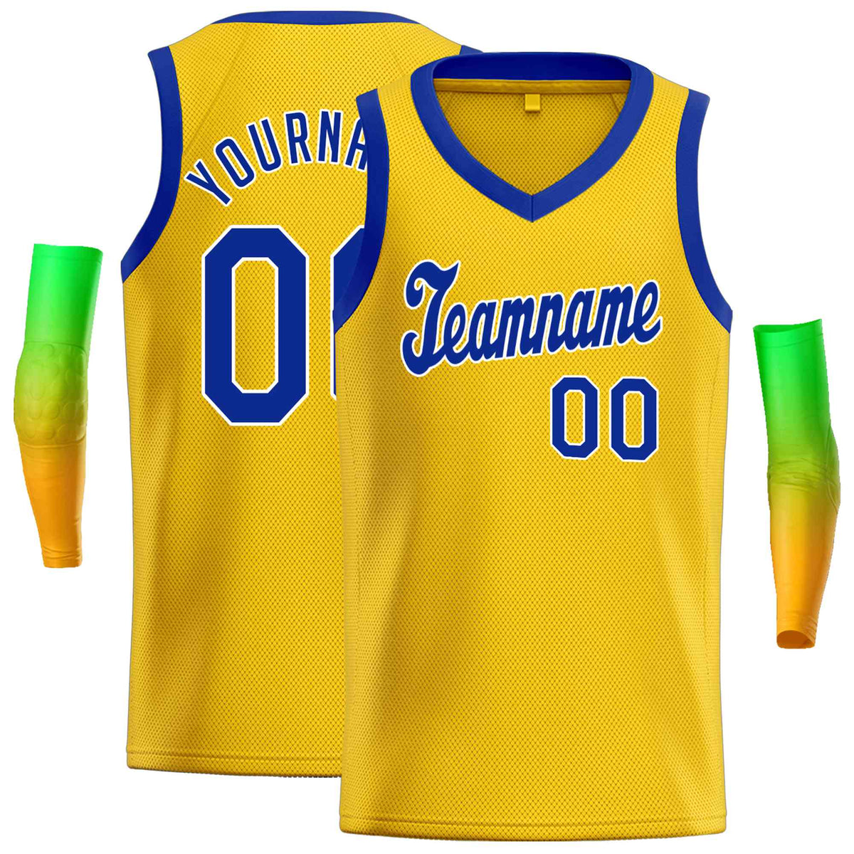 Custom Yellow Royal-1 Round Neck Rib-Knit Basketball Jersey