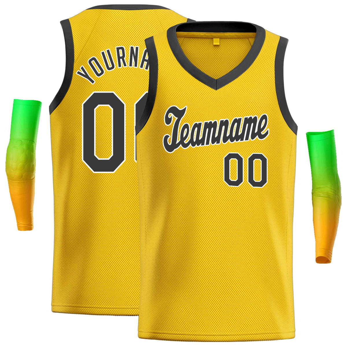 Custom Yellow Black Round Neck Rib-Knit Basketball Jersey