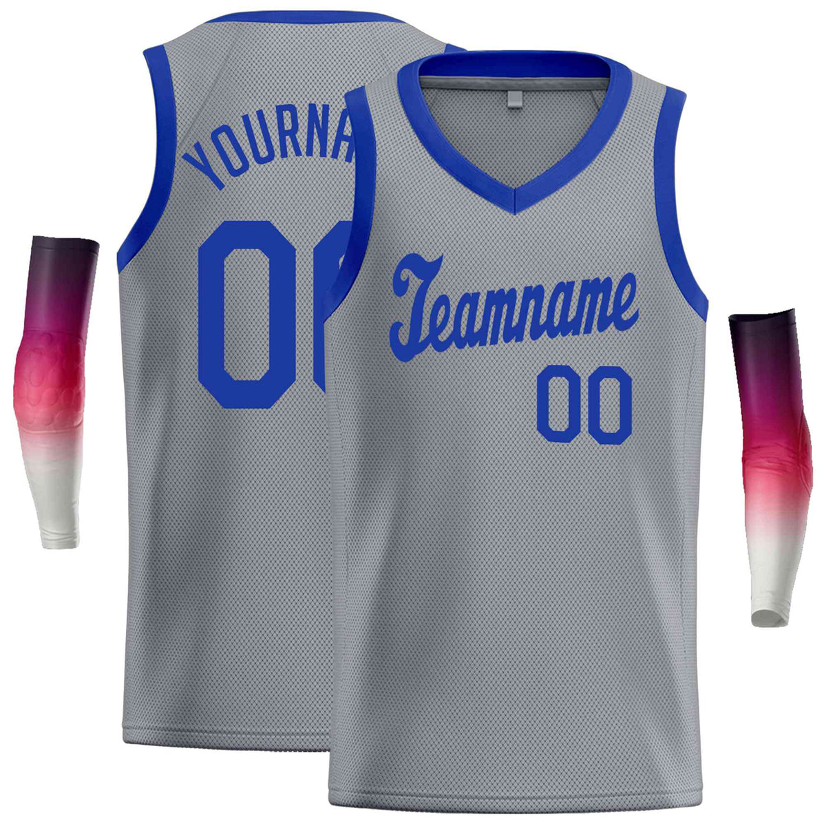 Custom Gray Royal-1 Round Neck Rib-Knit Basketball Jersey