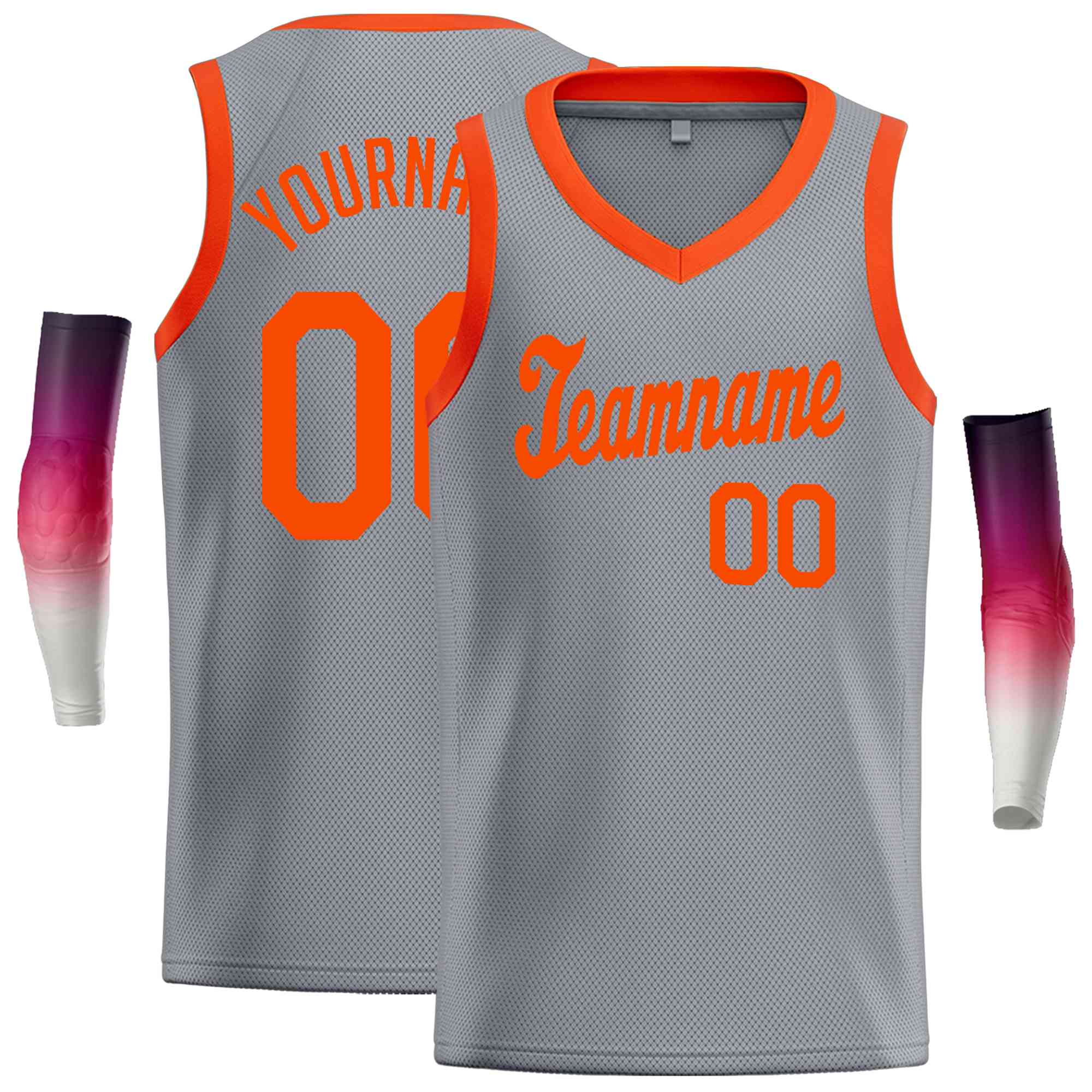 Custom Gray Orange Round Neck Rib-Knit Basketball Jersey