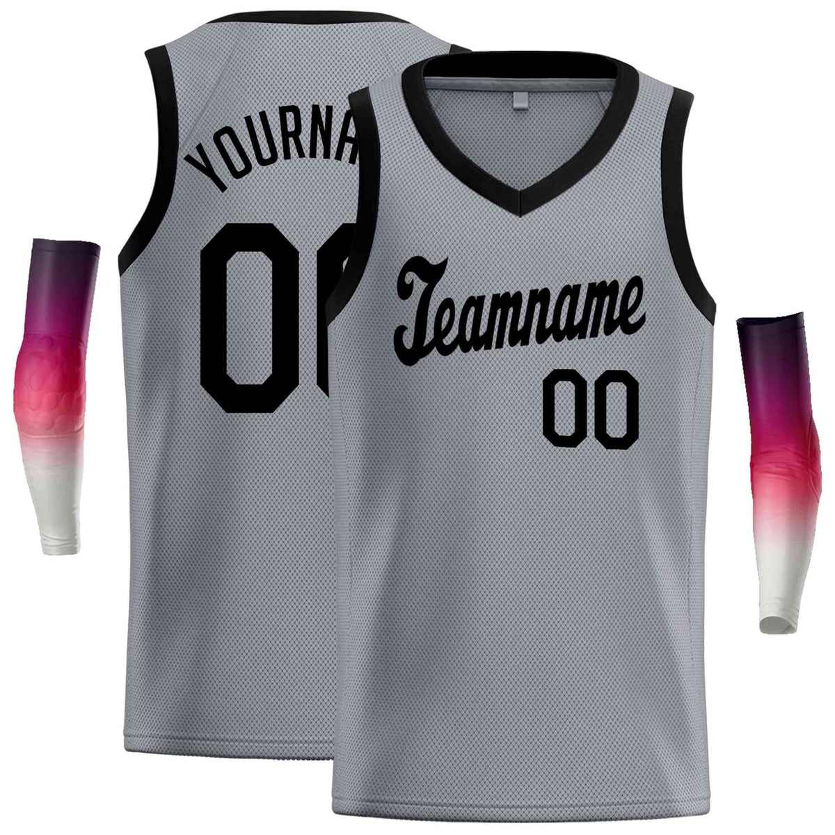 Custom Gray Black Round Neck Rib-Knit Basketball Jersey